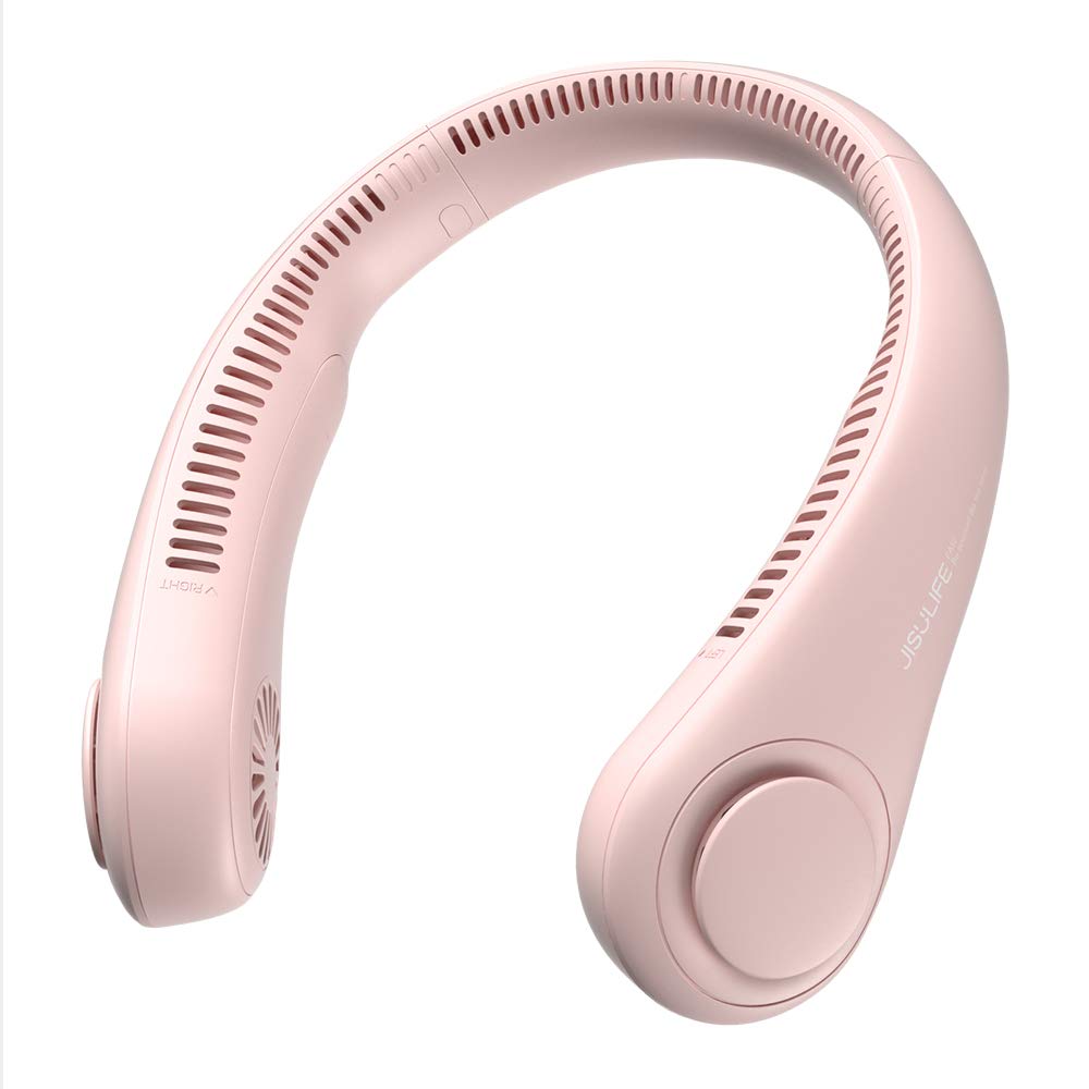 JISULIFE frente del ventilador de cuello mostrando diseño manos libres y estilo