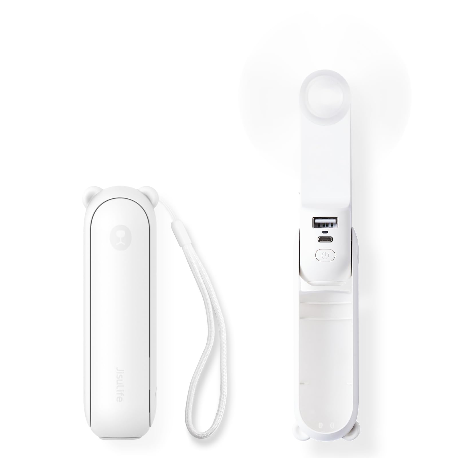 JISULIFE vista frontal del ventilador compacto, ideal para llevar