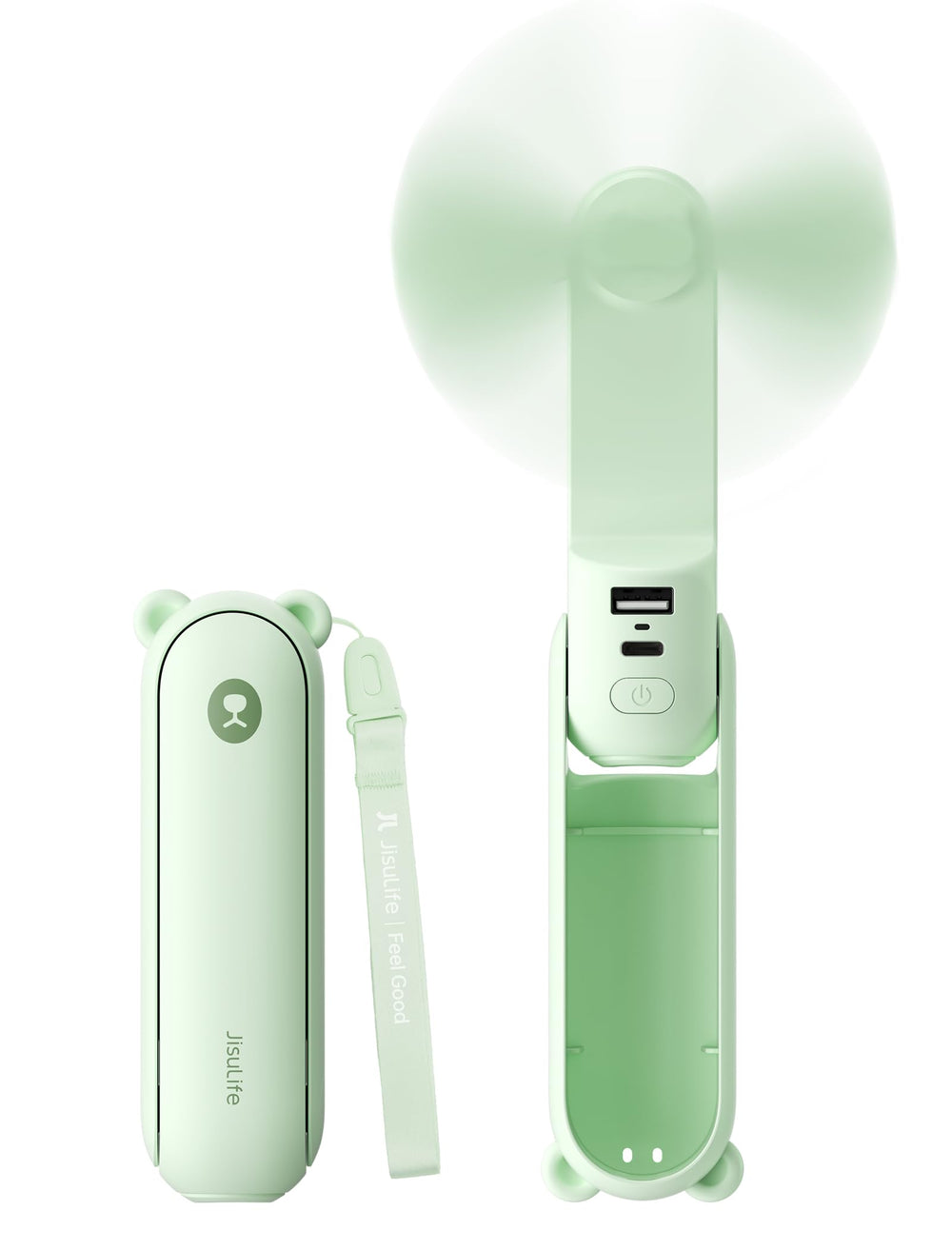 JISULIFE ventilador frontal mostrando diseño compacto y portabilidad