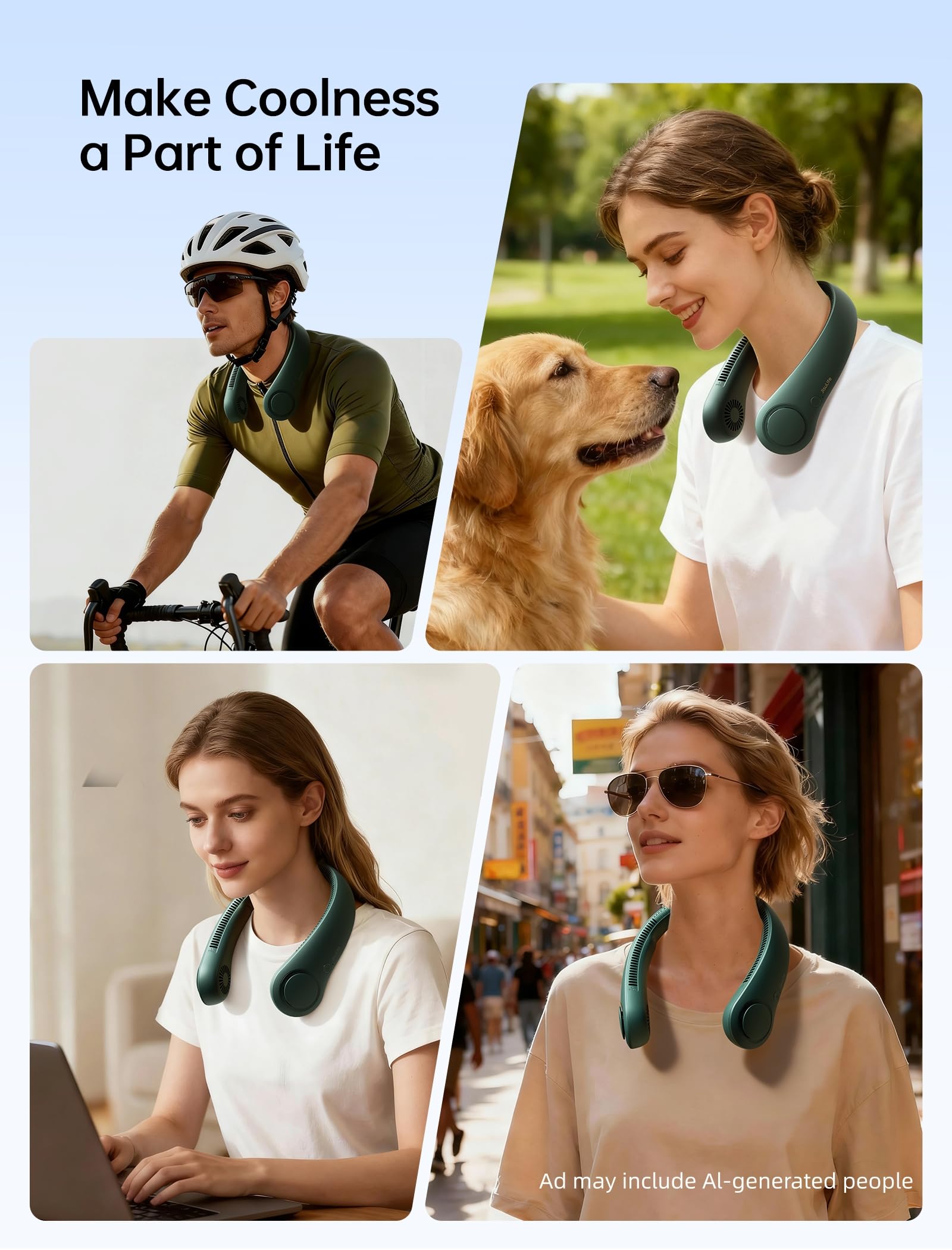 JISULIFE vista lateral que muestra la ergonomía y sujeción alrededor del cuello