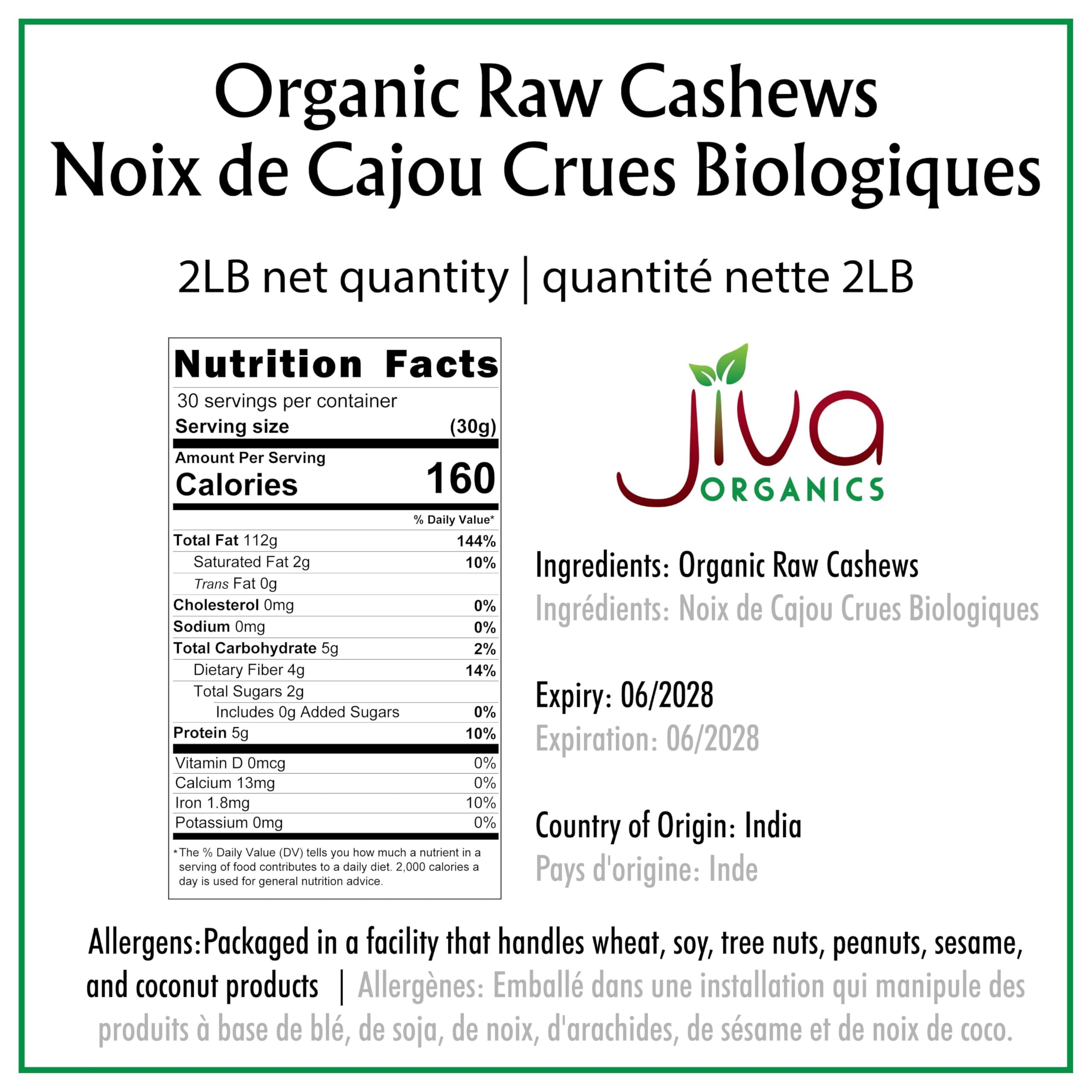Jiva Organics anacardos en mano para comparar tamaño y porción práctica