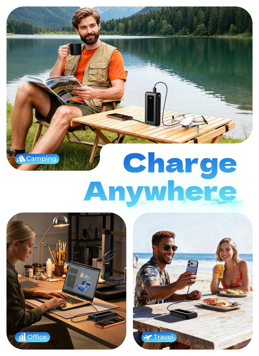 JKELAR power bank en mochila durante camping ideal para viajes prolongados