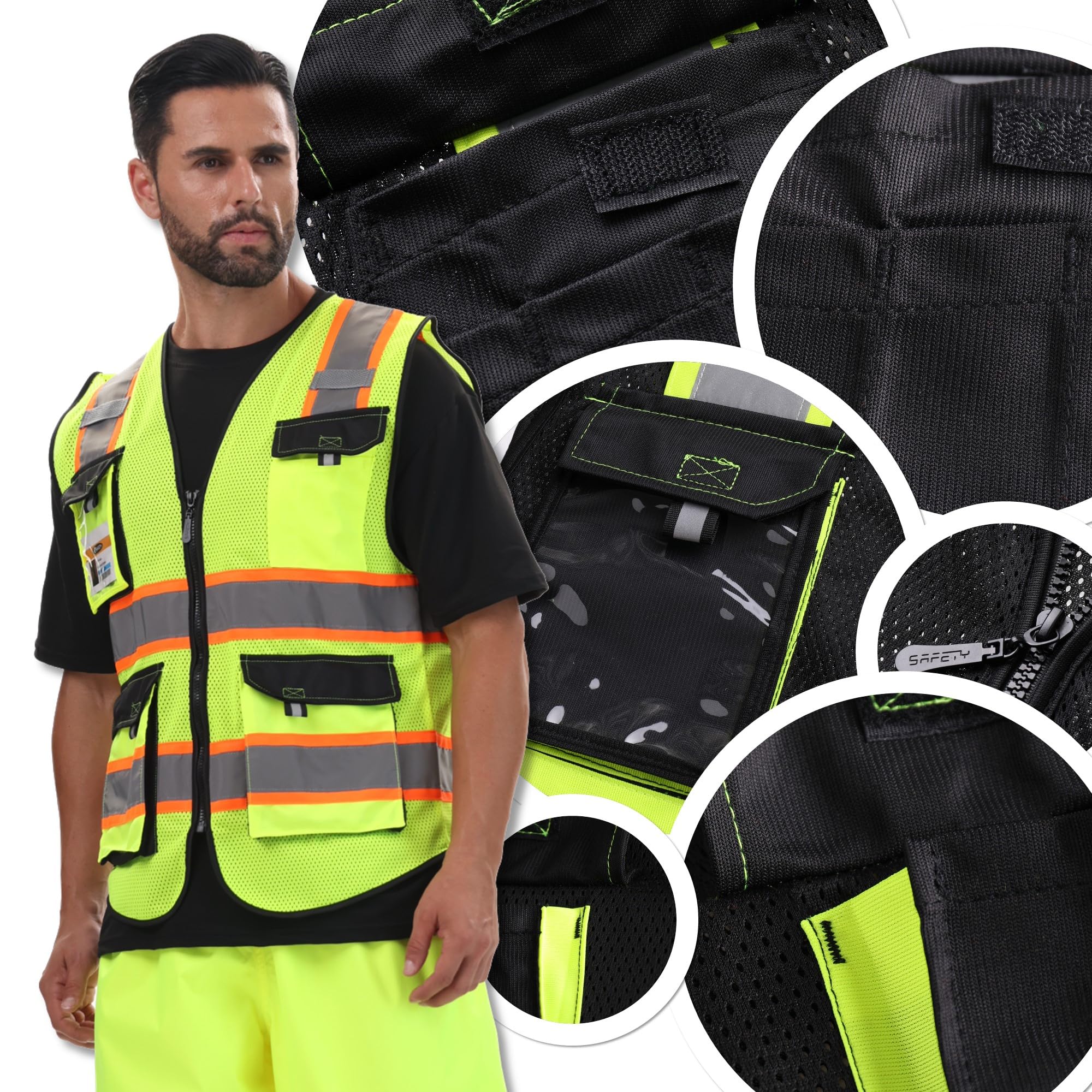 JKSafety chaleco en obra con trabajador visible para seguridad en carretera