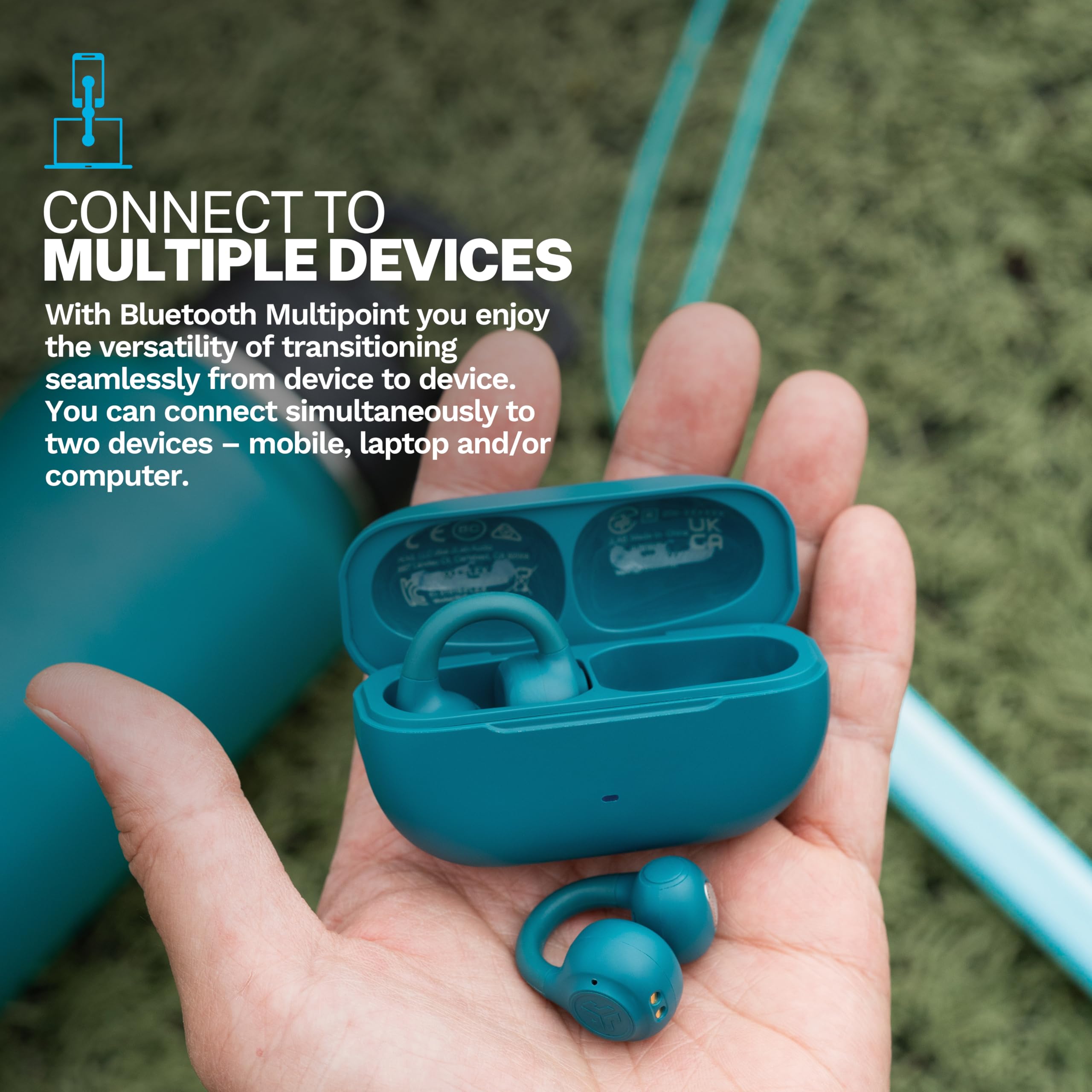 JLab Flex close-up del driver 12mm que mejora graves y claridad musical