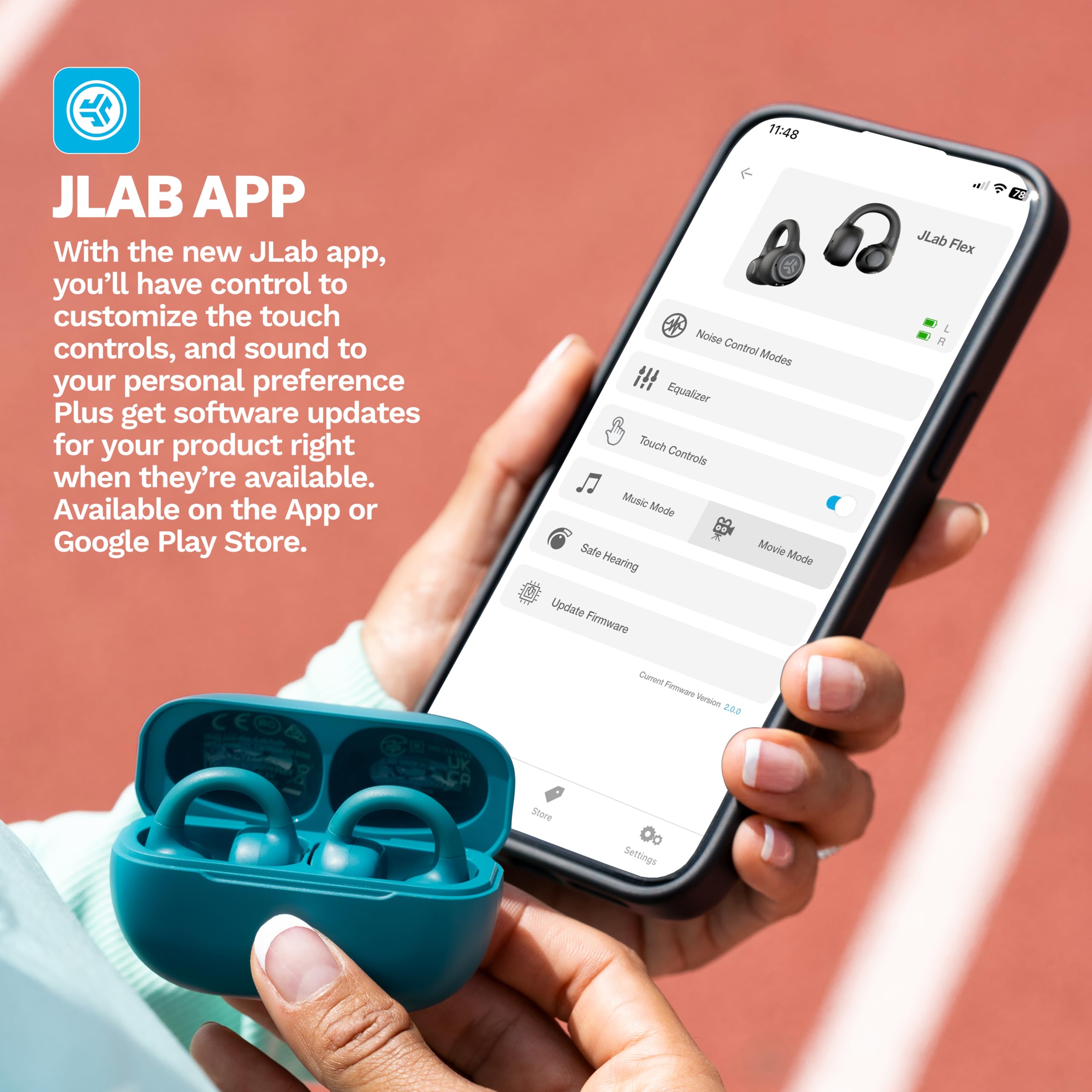 JLab Flex usado por corredor al aire libre resistente al sudor y lluvia ligera