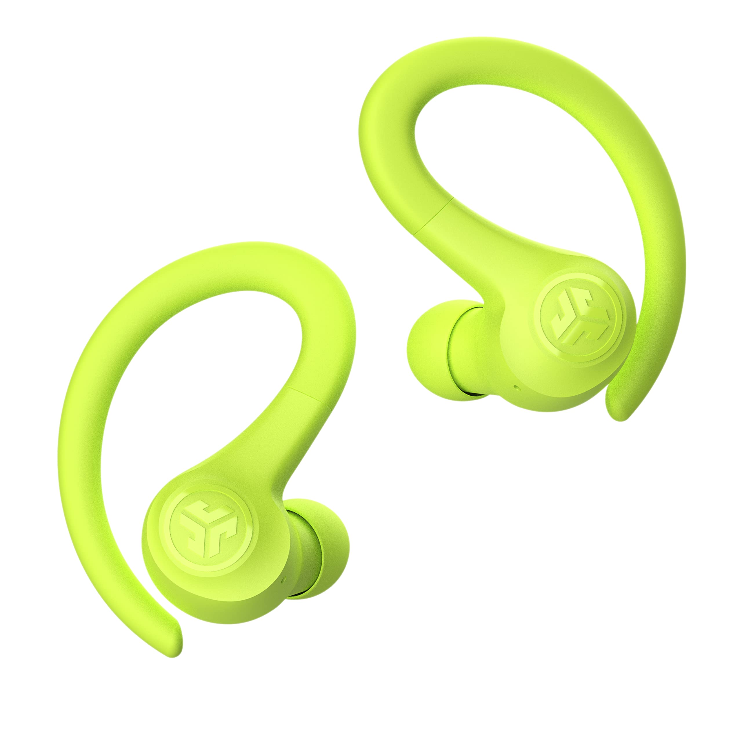 JLab comparación de tamaño del auricular junto a una mano para referencia