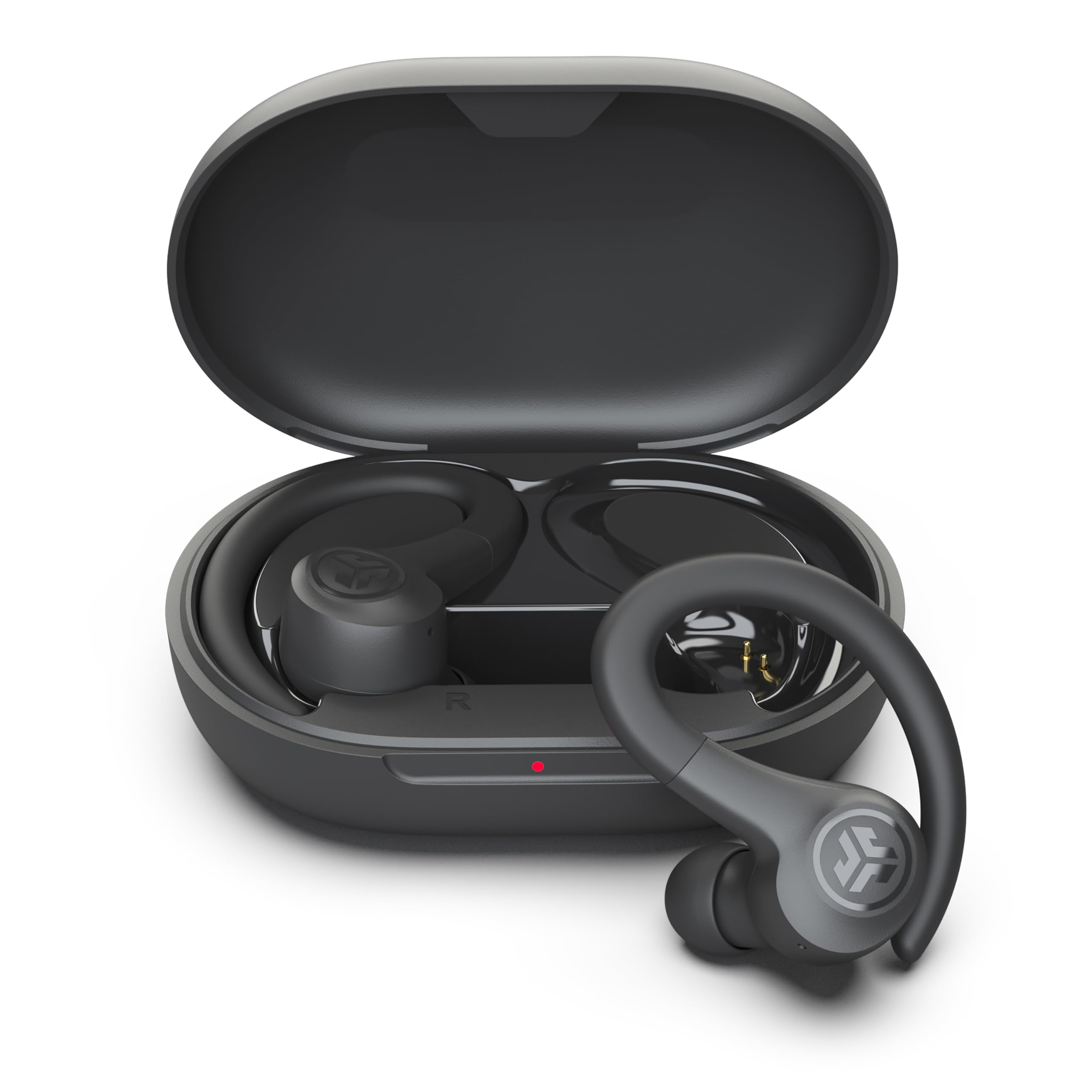 JLab Go Sport+ frontal del estuche mostrando diseño graphite y portabilidad