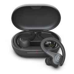 JLab Go Sport+ frontal del estuche mostrando diseño graphite y portabilidad