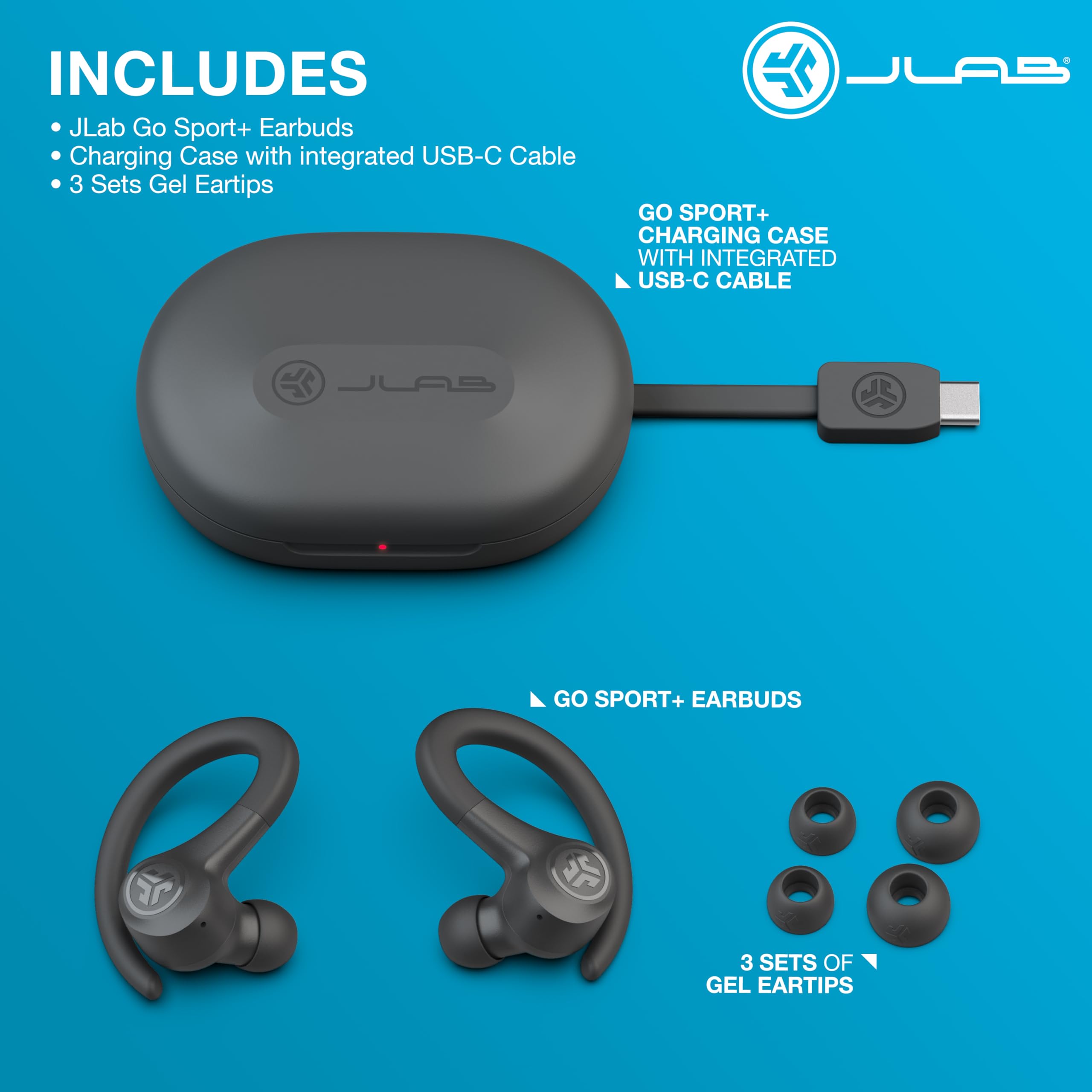 JLab Go Sport+ auriculares en uso durante carrera con ajuste seguro