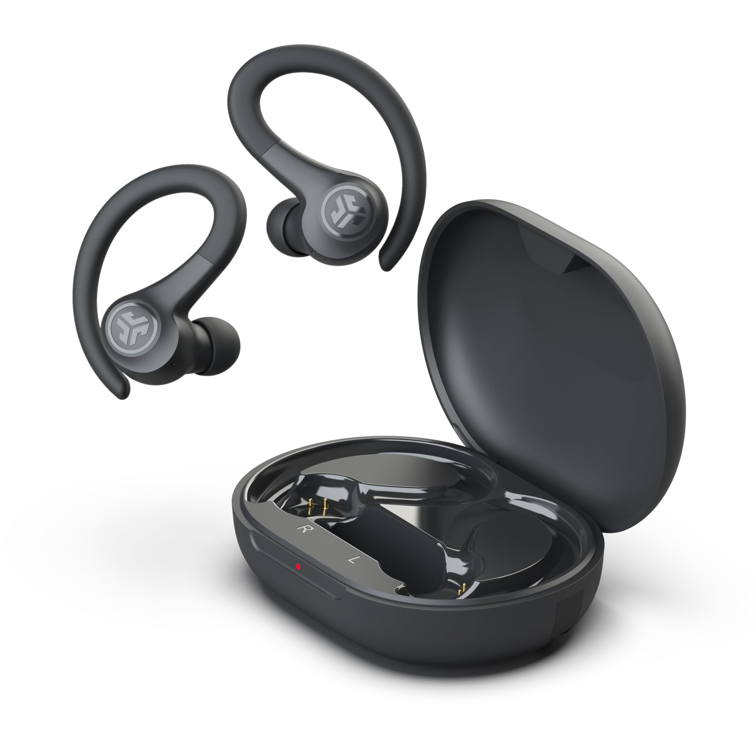 JLab Go Sport+ comparación de tamaño junto a un smartphone para escala