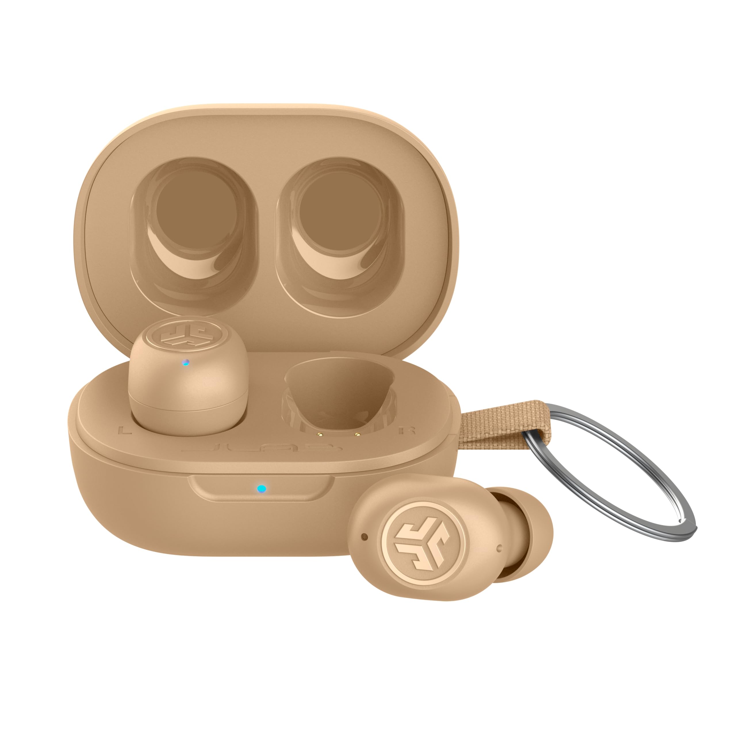 JLab JBuds Mini vista frontal mostrando diseño compacto y ajuste cómodo