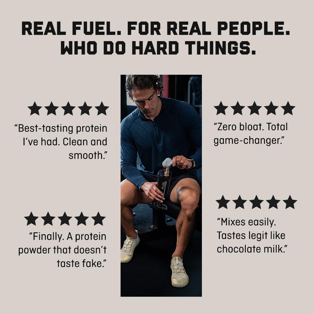 Jocko Fuel lado a lado con botella y pesa, demuestra tamaño y porciones