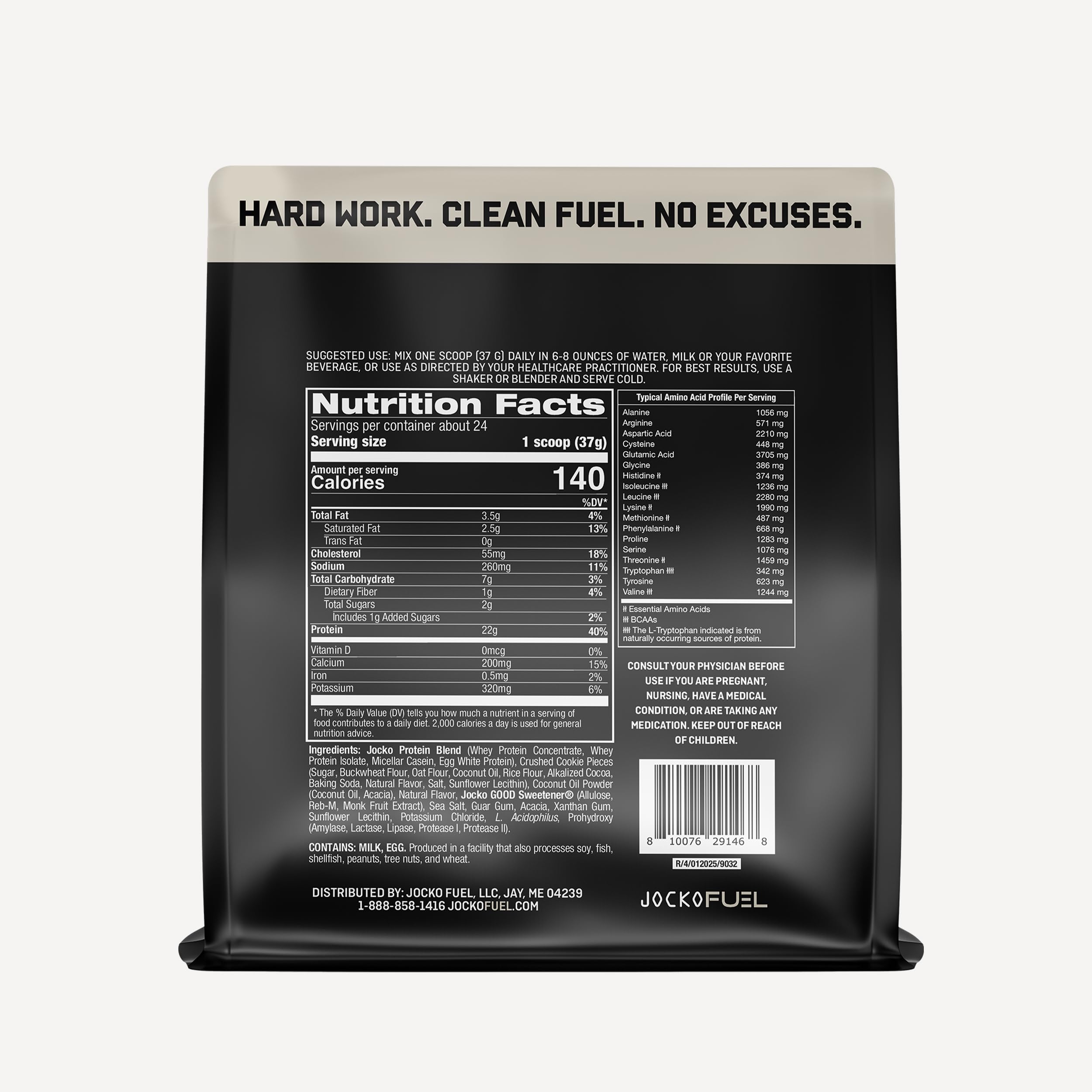 Jocko Fuel primer plano de la textura del polvo, fácil de mezclar y cremosa