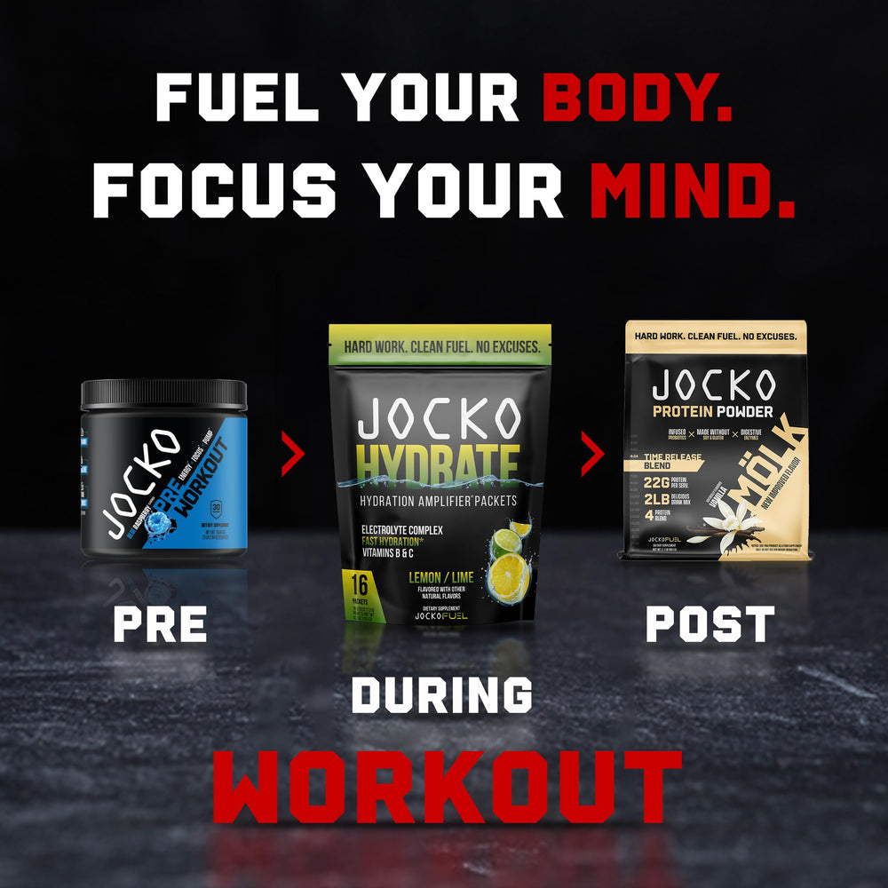 Jocko Fuel etiqueta nutricional visible mostrando electrolitos y vitaminas
