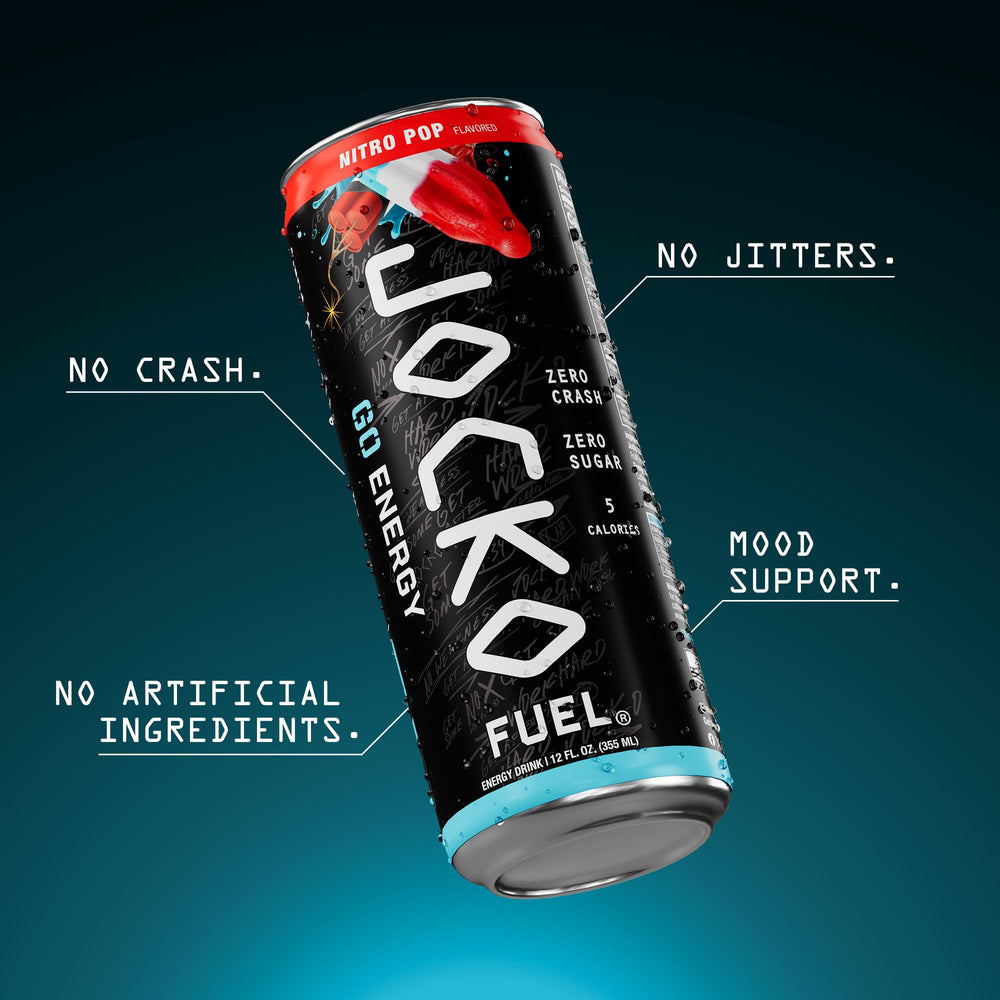 Jocko Fuel lata abierta con gotas frías, sensación refrescante inmediata