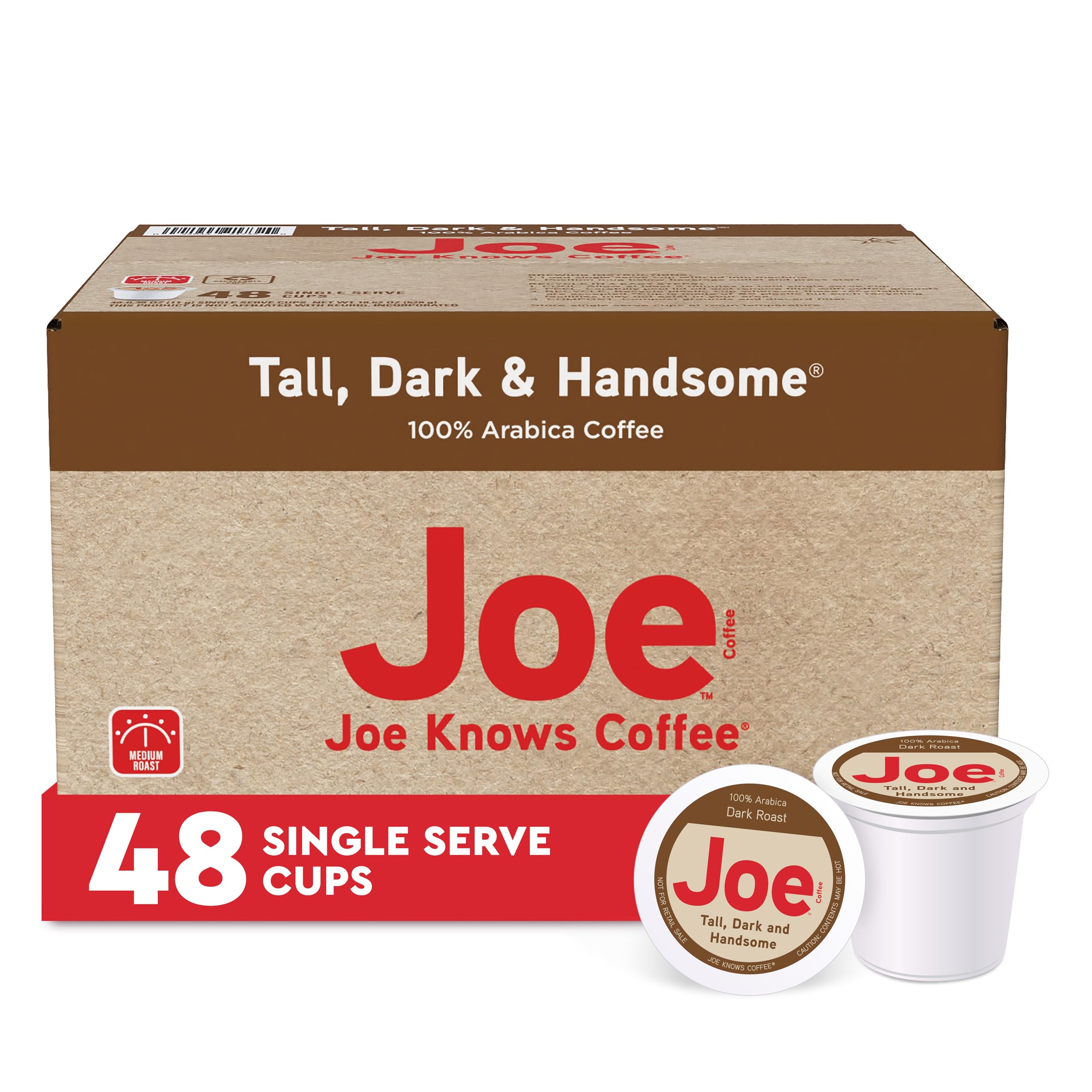 Joe Knows Coffee caja frontal mostrando 48 cápsulas y marca, conveniencia diaria