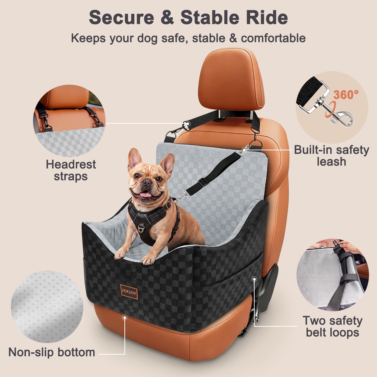 JOEJOY asiento instalado en coche delantero para viajes seguros