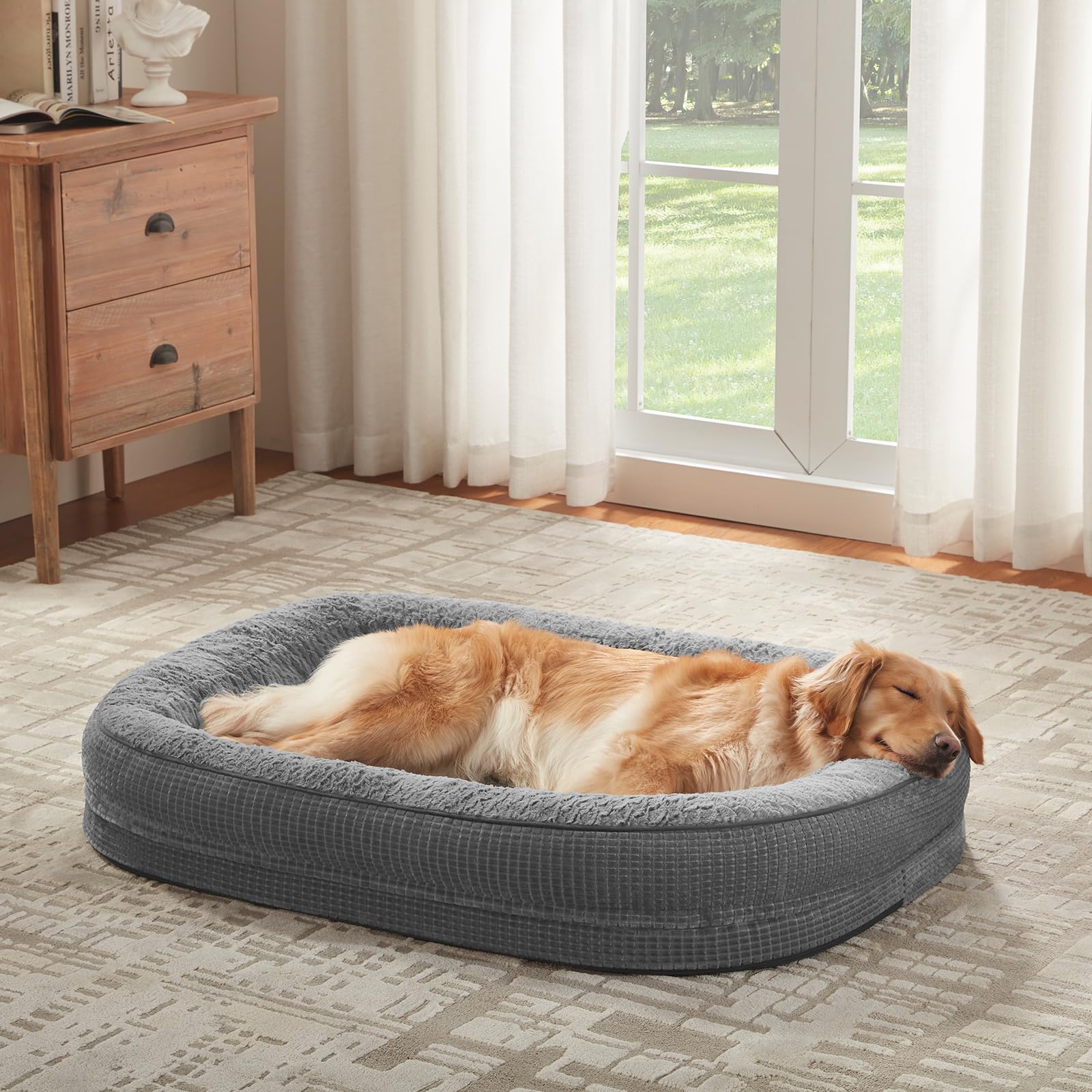 JOEJOY perro durmiendo plácidamente en la cama ofreciendo descanso seguro