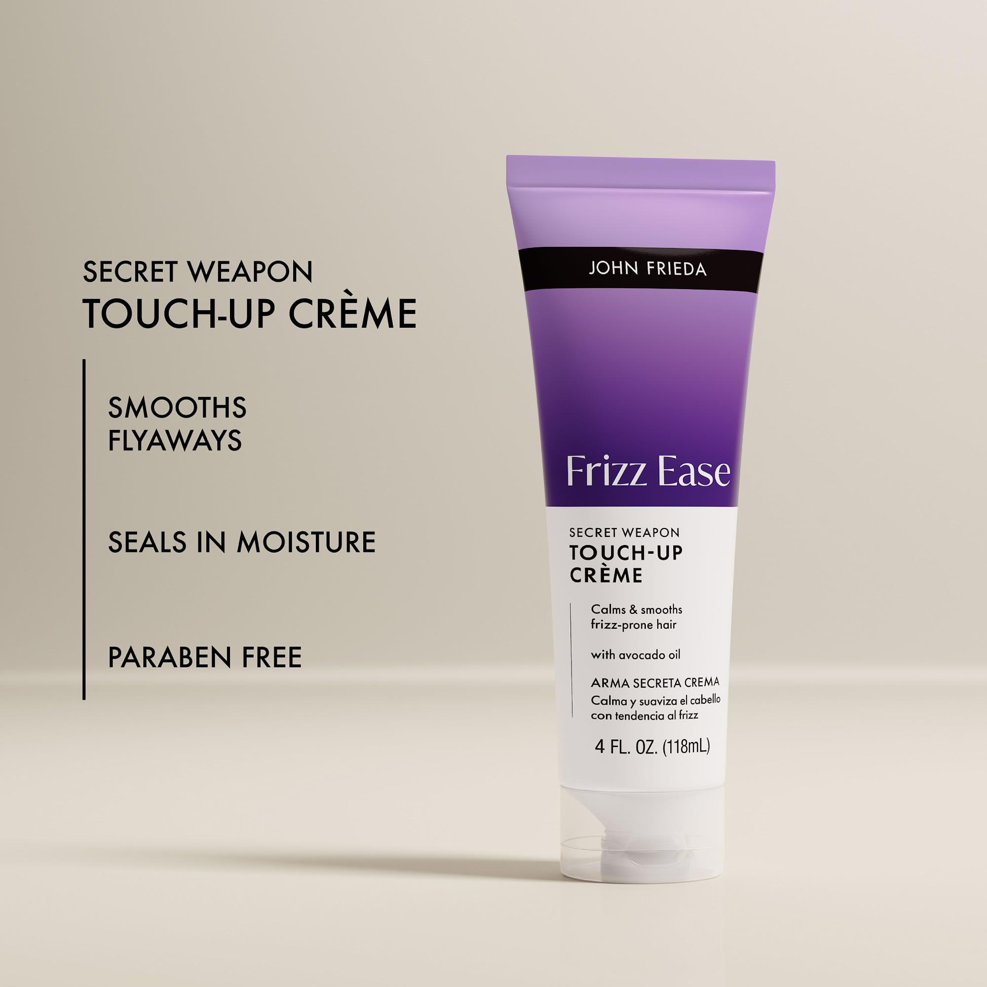 John Frieda producto en cabello seco domando flyaways para look suave