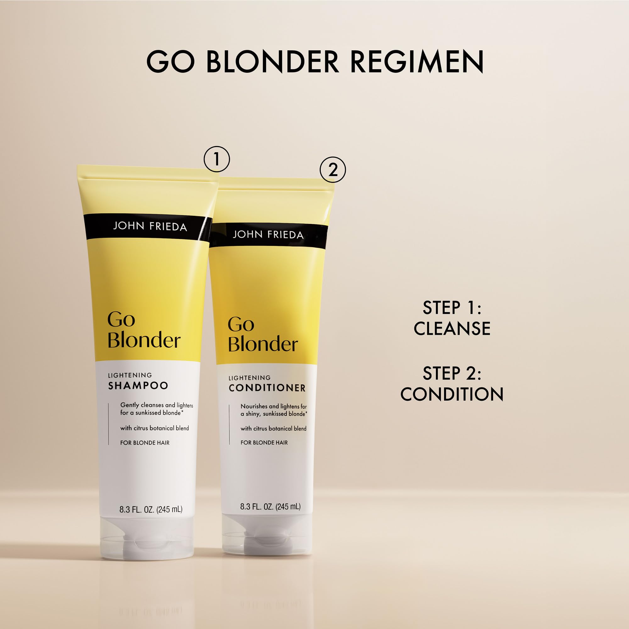 John Frieda etiqueta con ingredientes y beneficios visibles