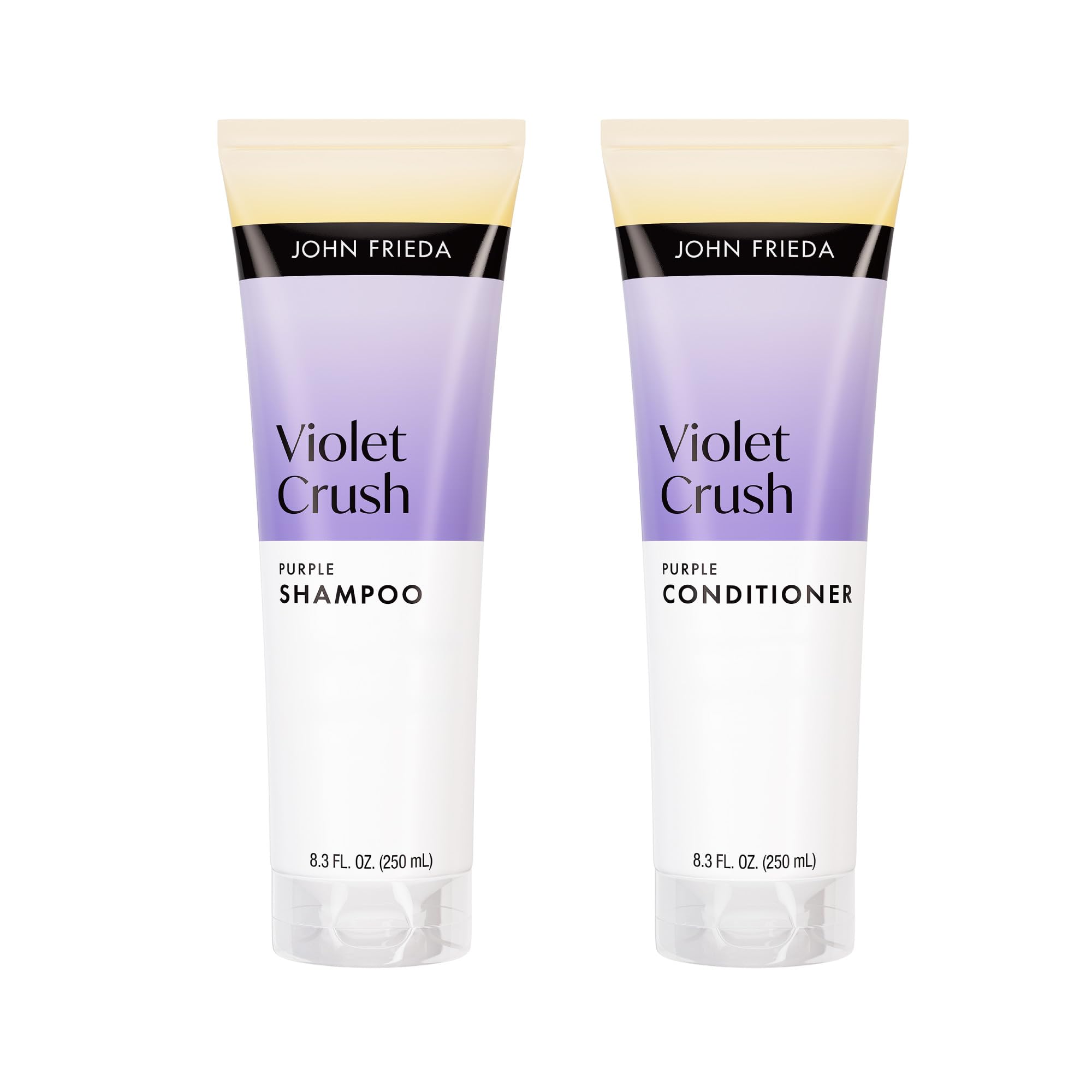 John Frieda embalaje frontal del set mostrando botellas y beneficios visibles