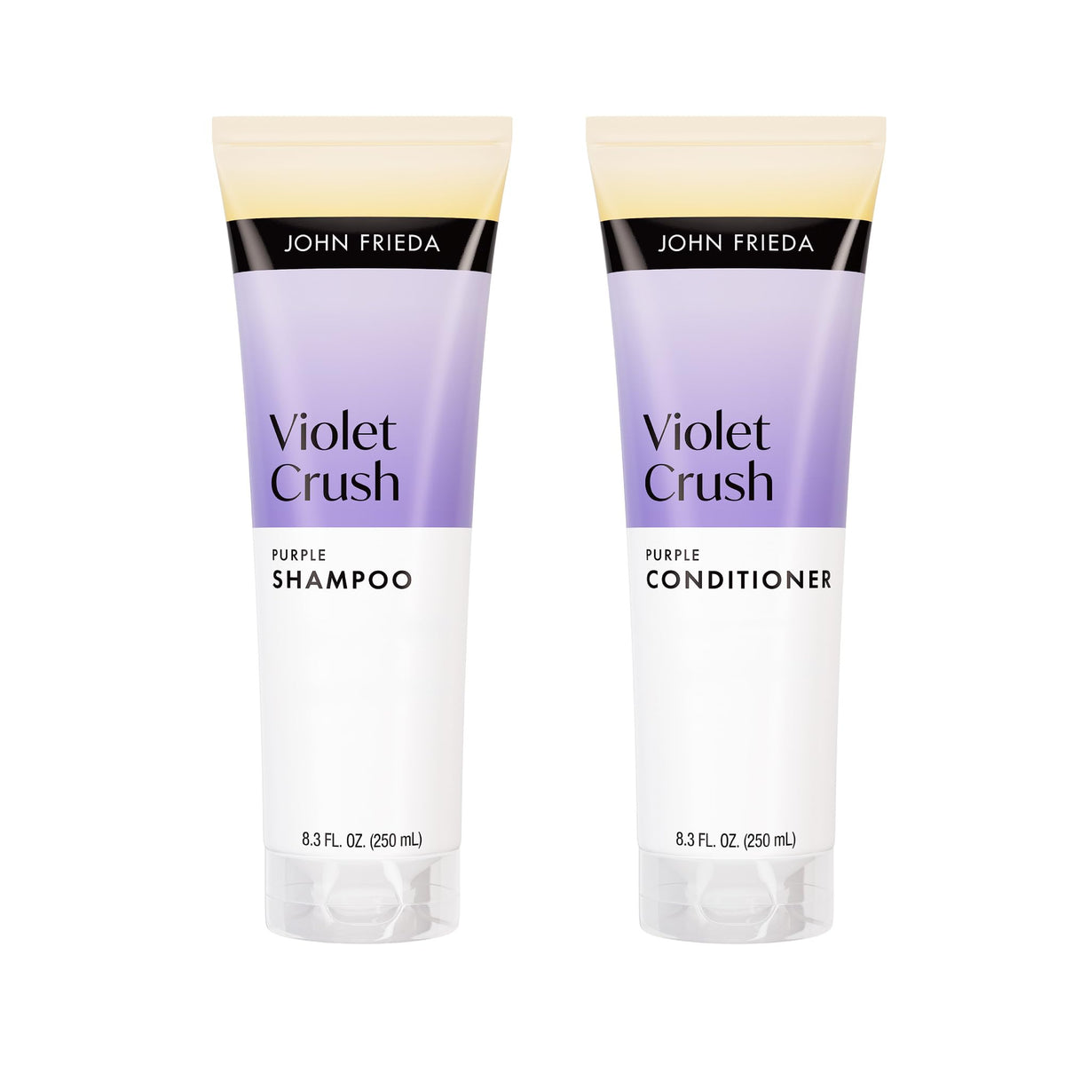 John Frieda embalaje frontal del set mostrando botellas y beneficios visibles