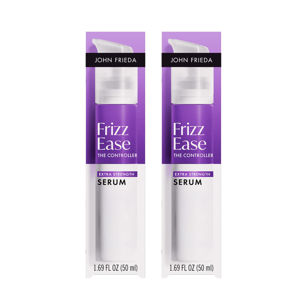 John Frieda envase frontal del serum mostrando presentación y beneficio antiencrespamiento