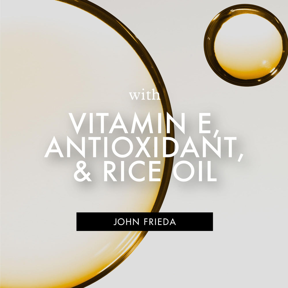 John Frieda ingredientes vitamina E y aceite de arroz mejorando brillo y nutrición