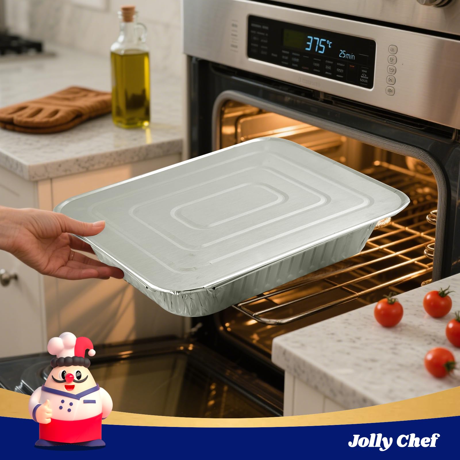 JOLLY CHEF bandeja junto a mano para comparar tamaño práctico