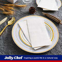 JOLLY CHEF servilleta plegada sobre la mesa con cubiertos, ahorro de espacio