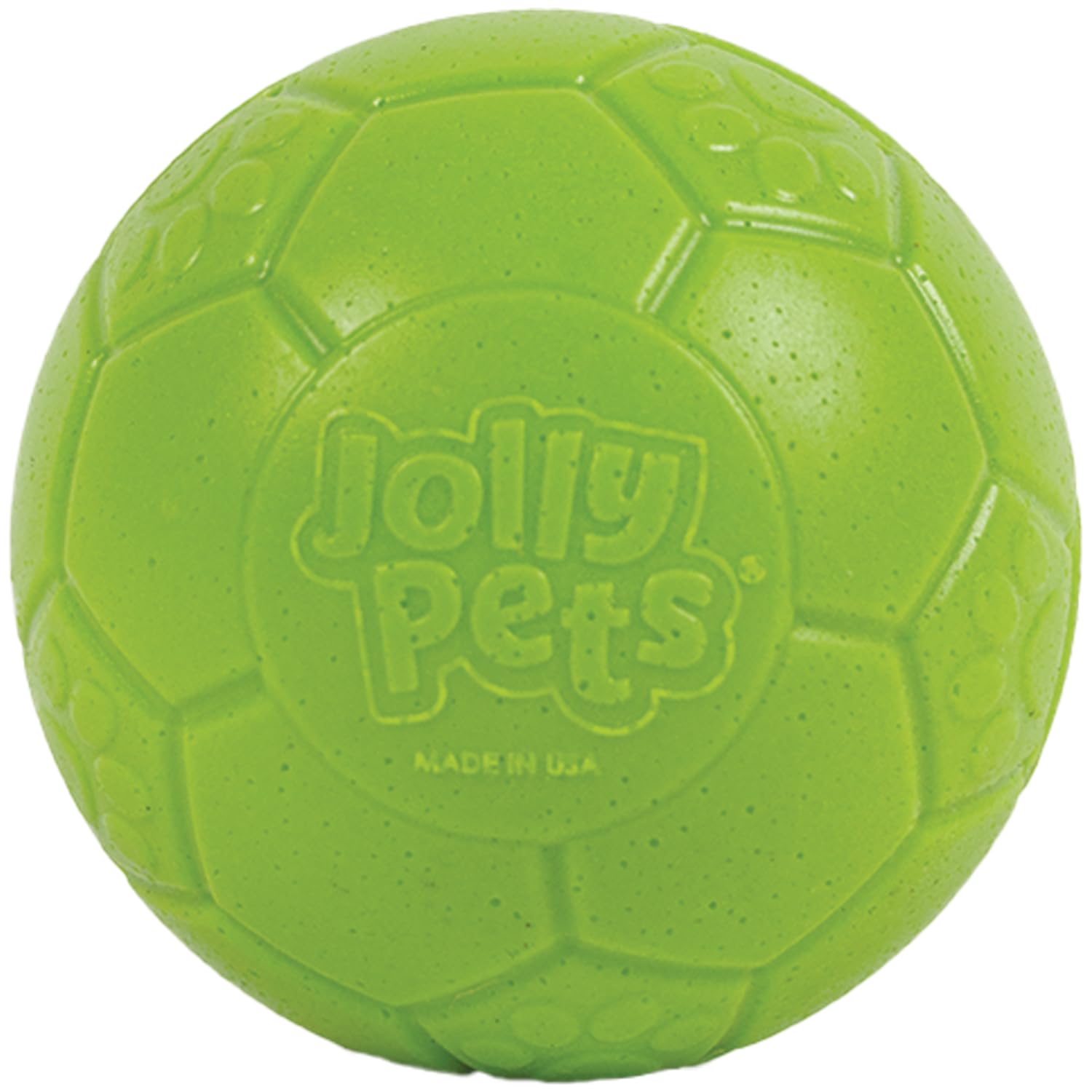 Jolly Pets front view of large green apple soccer ball shows bright color and shape, easy visibility