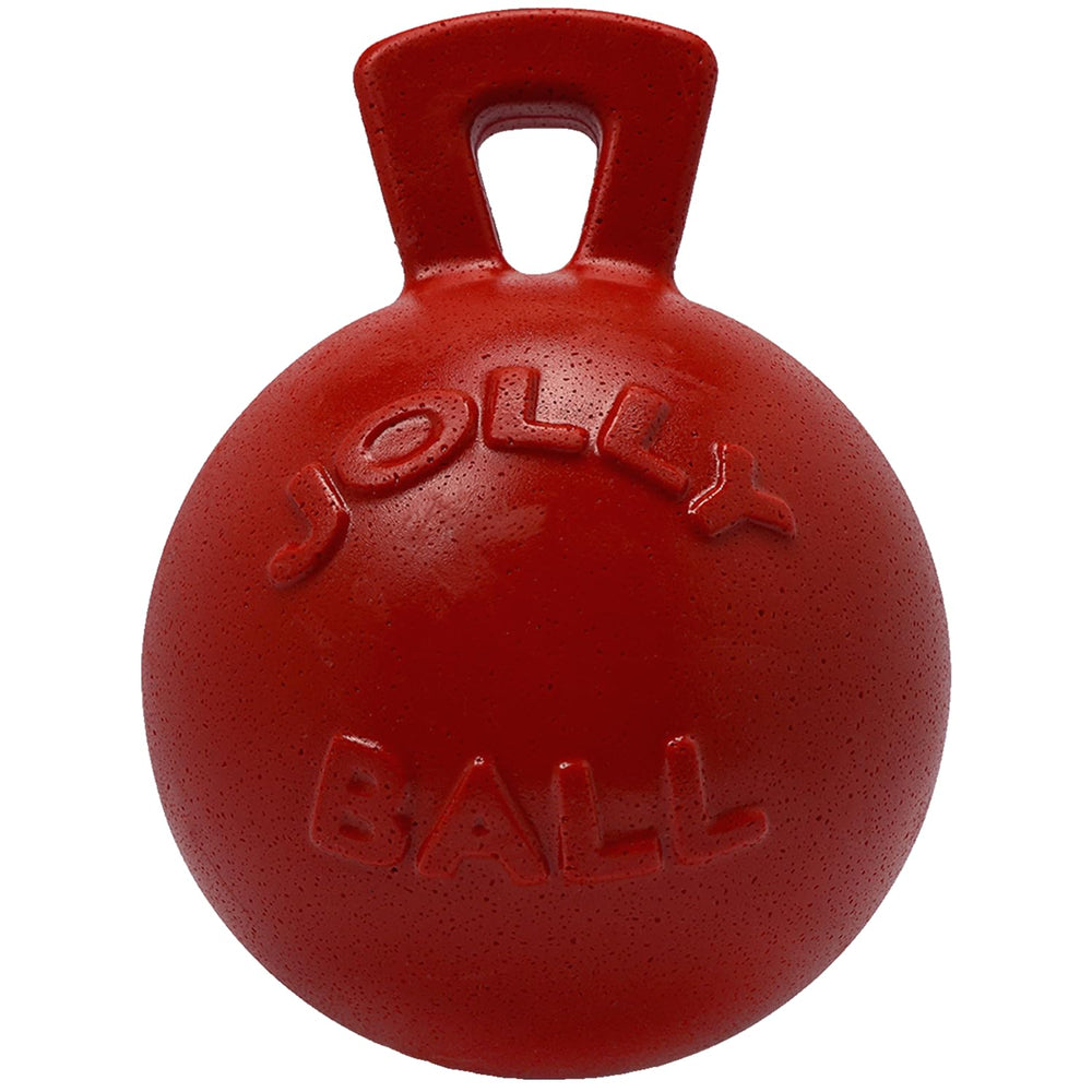 Jolly Pets pelota frontal roja mostrando diseño resistente y juego