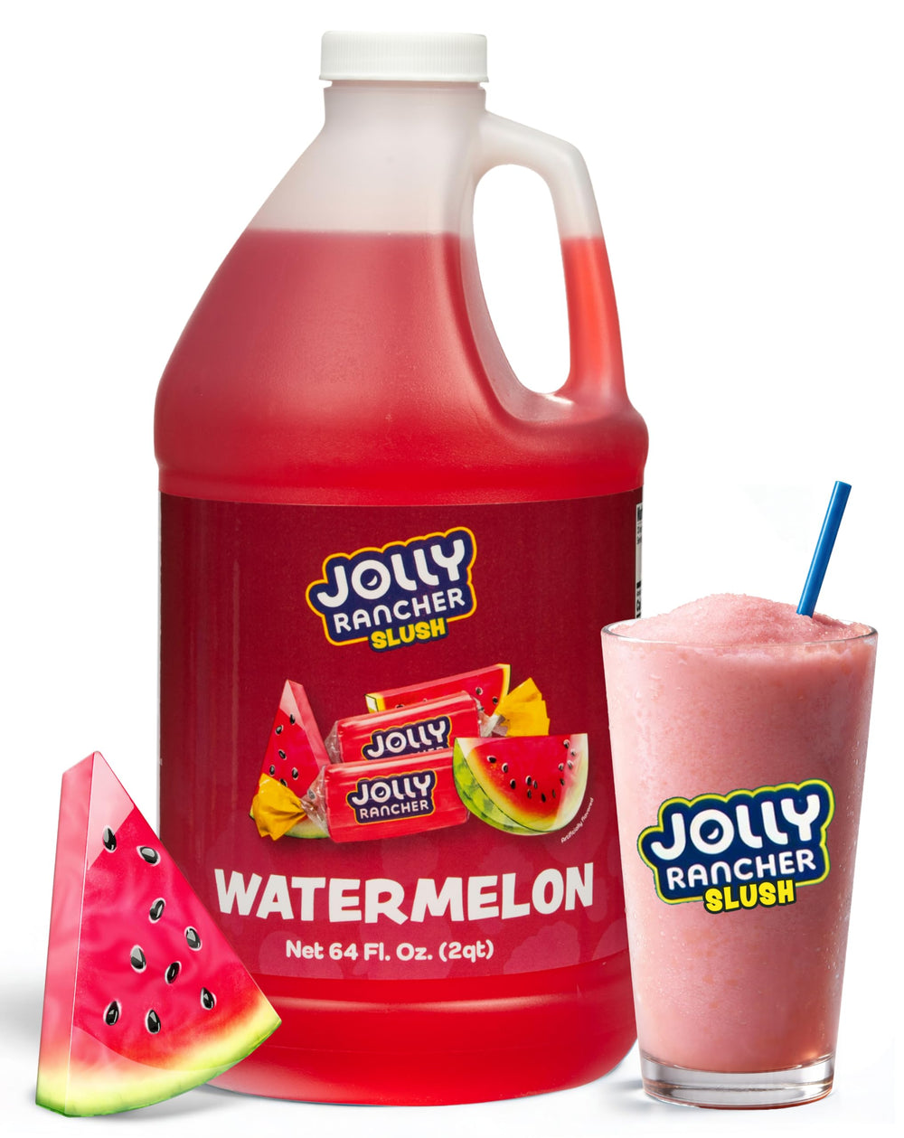 Jolly Rancher botella frontal sandía mostrando etiqueta y vertido limpio para servicio rápido
