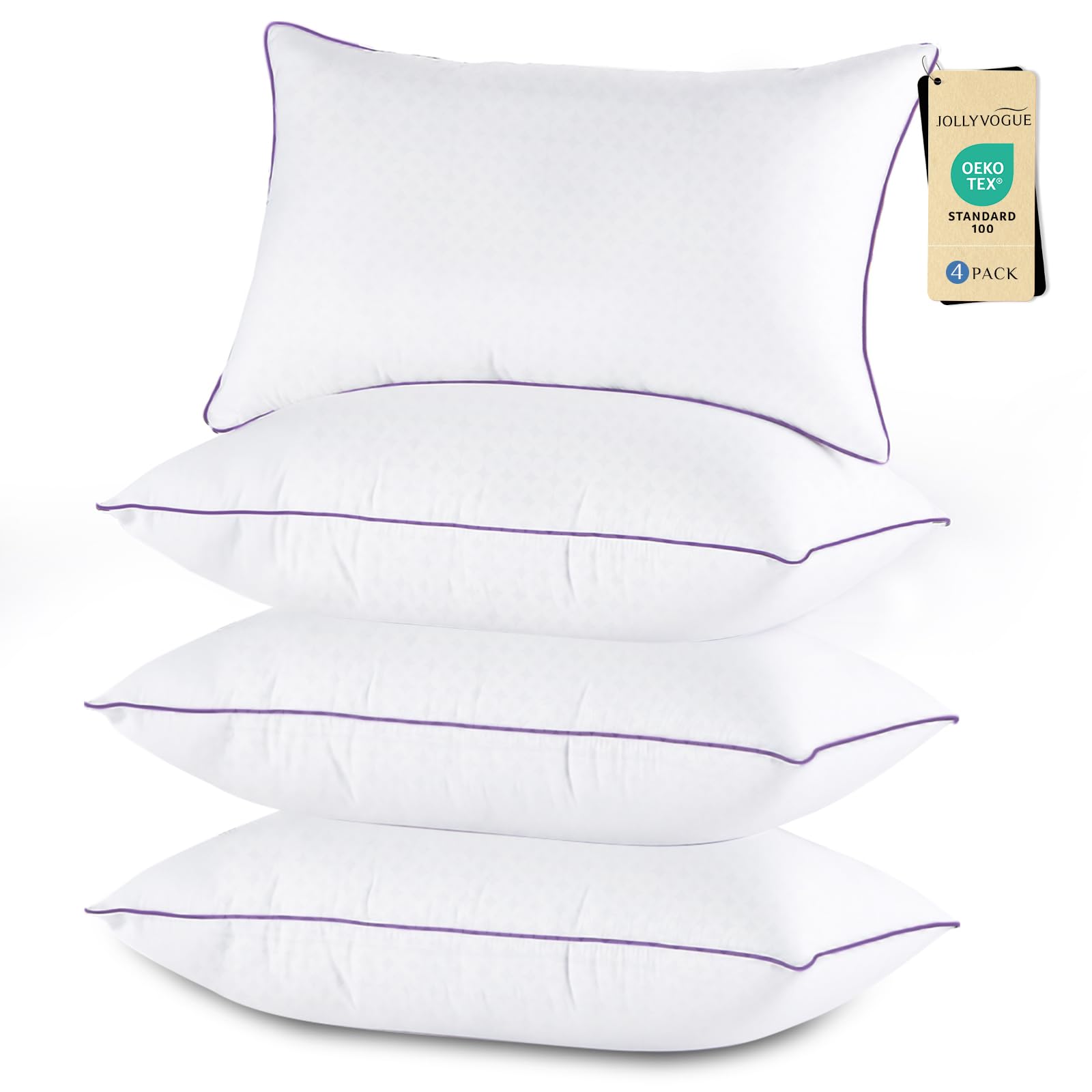 JOLLYVOGUE vista frontal del juego de 4 almohadas, aspecto limpio y lujoso