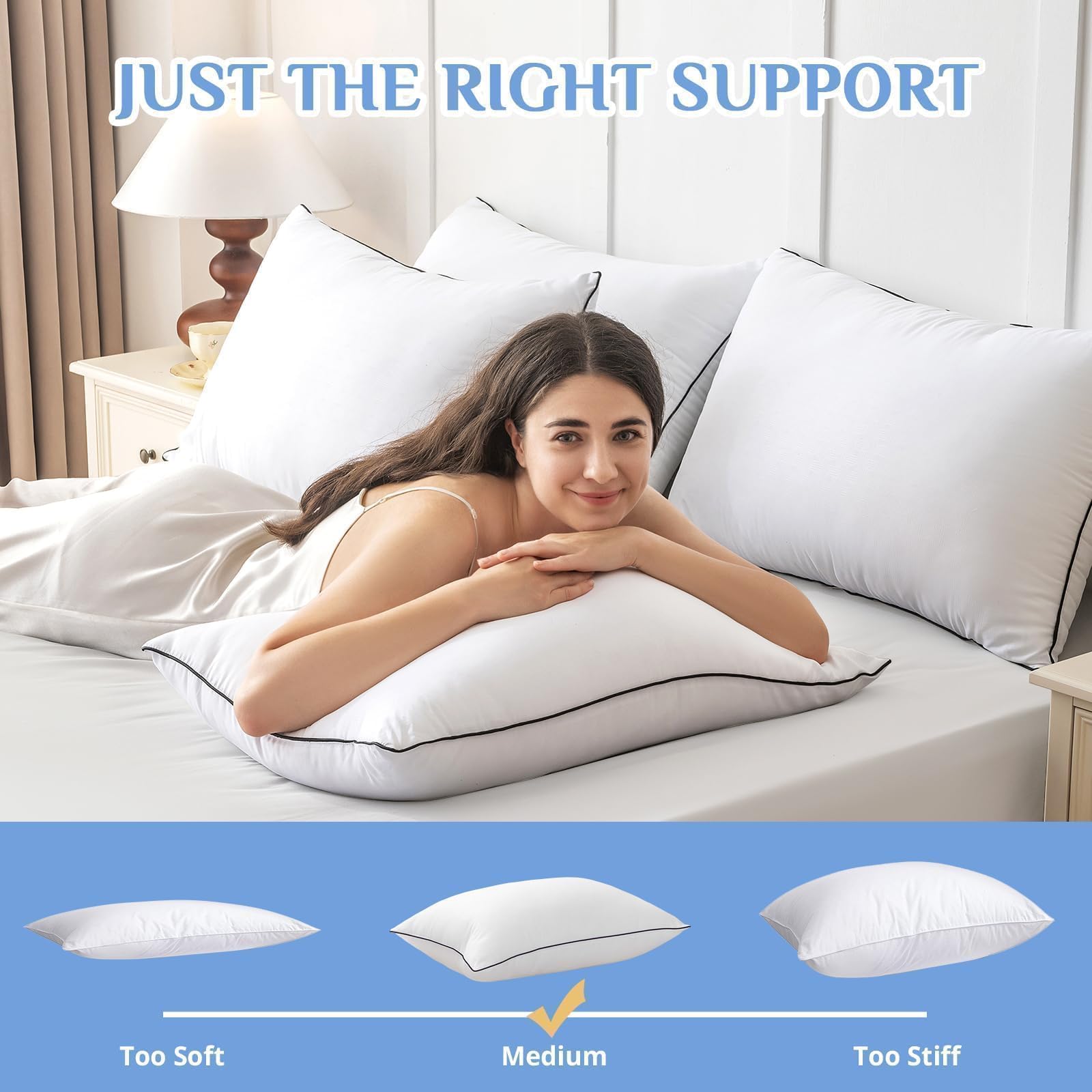 JOLLYVOGUE almohadas sobre cama con dos personas, confort visible al dormir