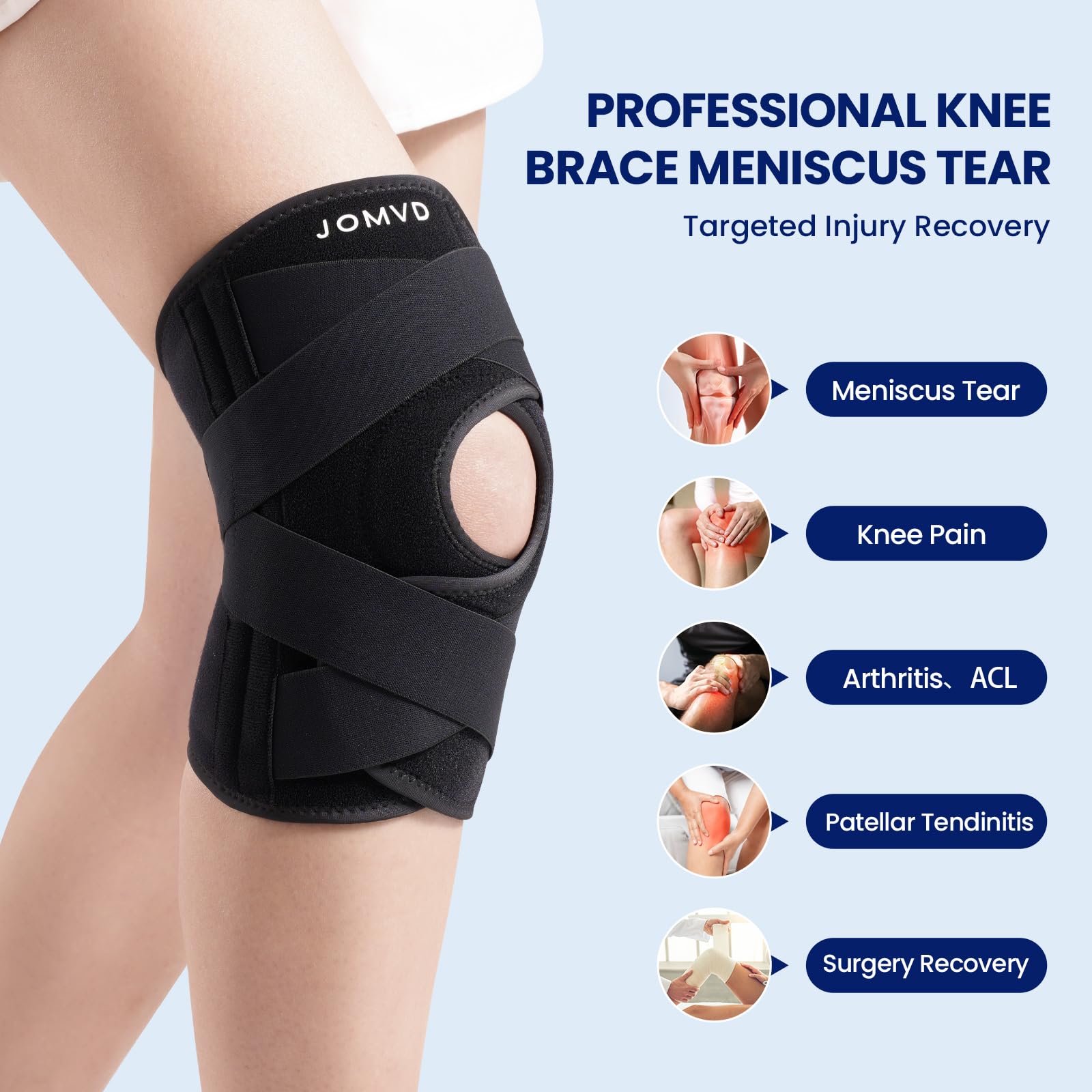 JOMVD close-up of C-shaped patellar gel pad for kneecap stabilization