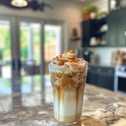 Jordan's Skinny Mixes latte caliente decorado con caramelo salado y aroma tentador