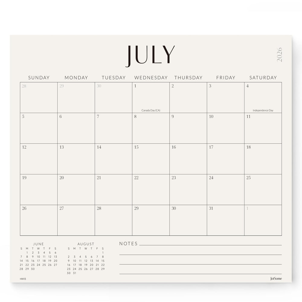 Jotsome calendario frente mostrando mes y diseño claro para planificación diaria