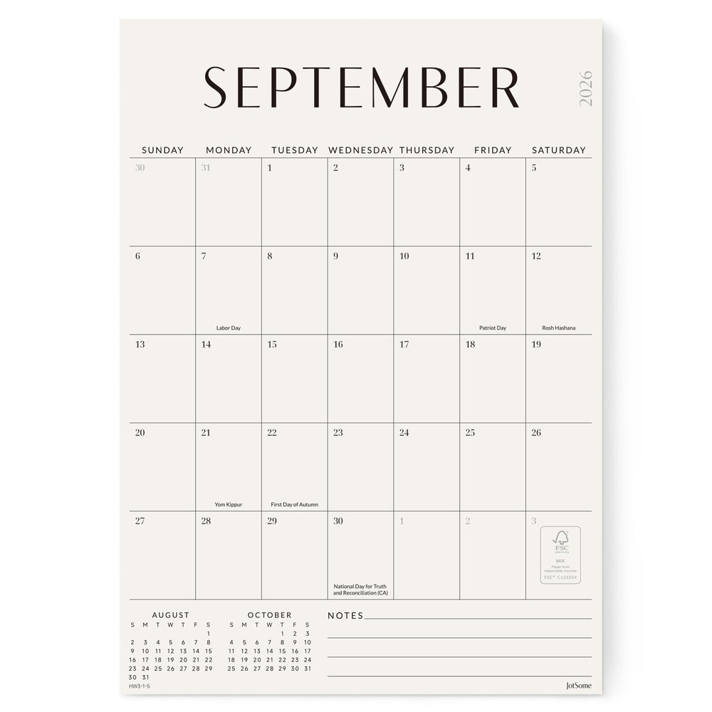 Jotsome calendario frontal mostrando mes y casillas, organización visible