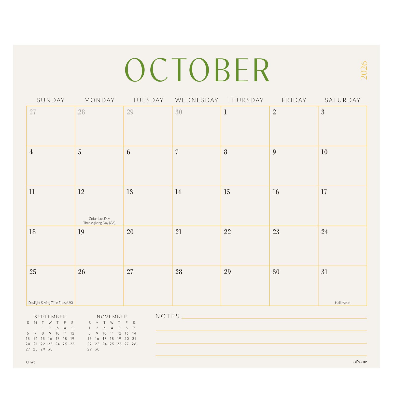 Jotsome calendario frontal pegado en refrigerador, visualización clara de meses