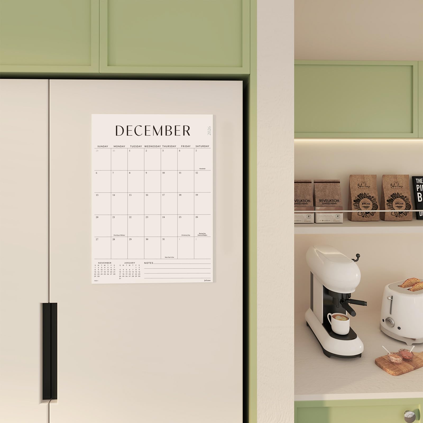 Jotsome calendario como decoración de cocina, estética funcional