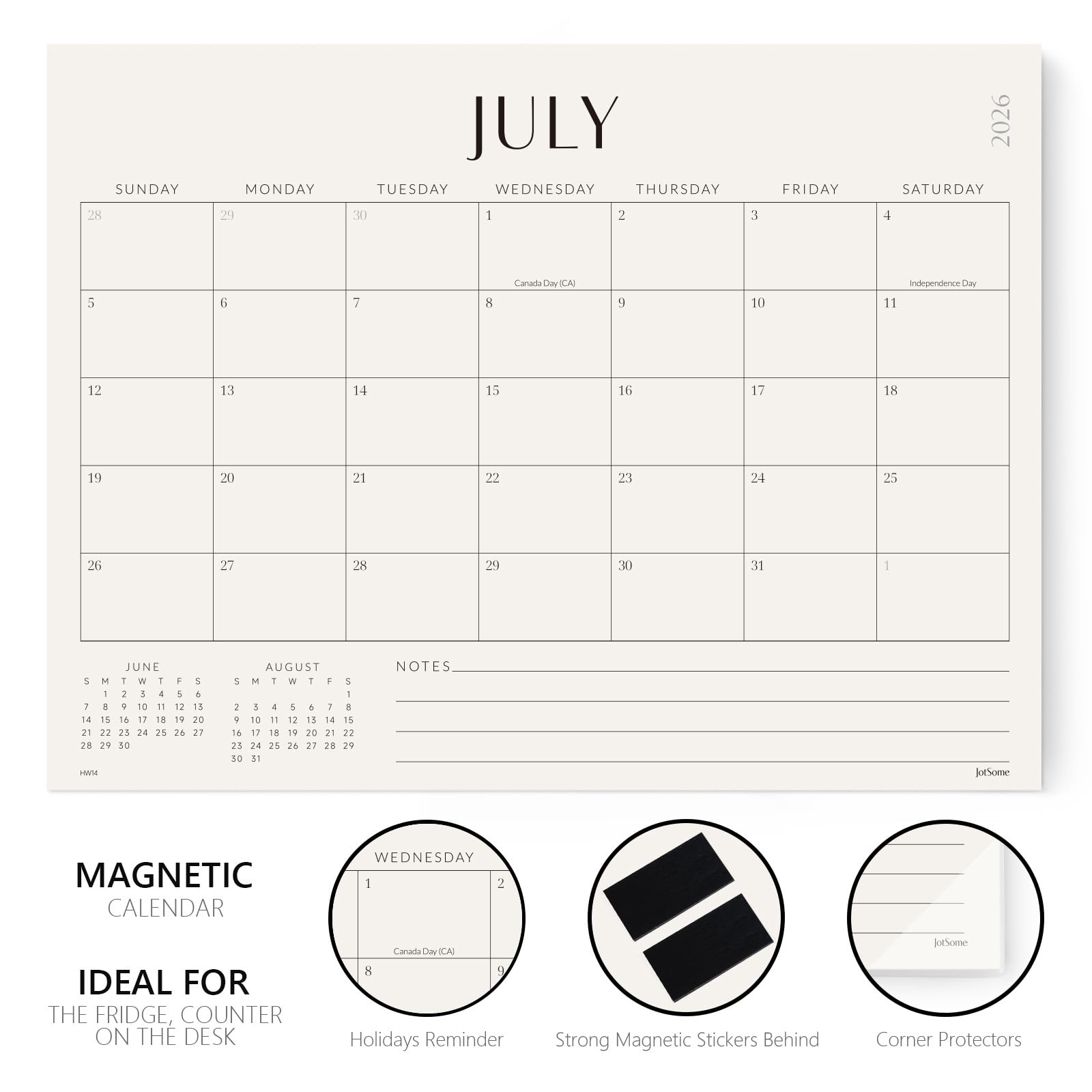 Jotsome respaldo magnético fuerte sujetando el calendario en una superficie de frigorífico