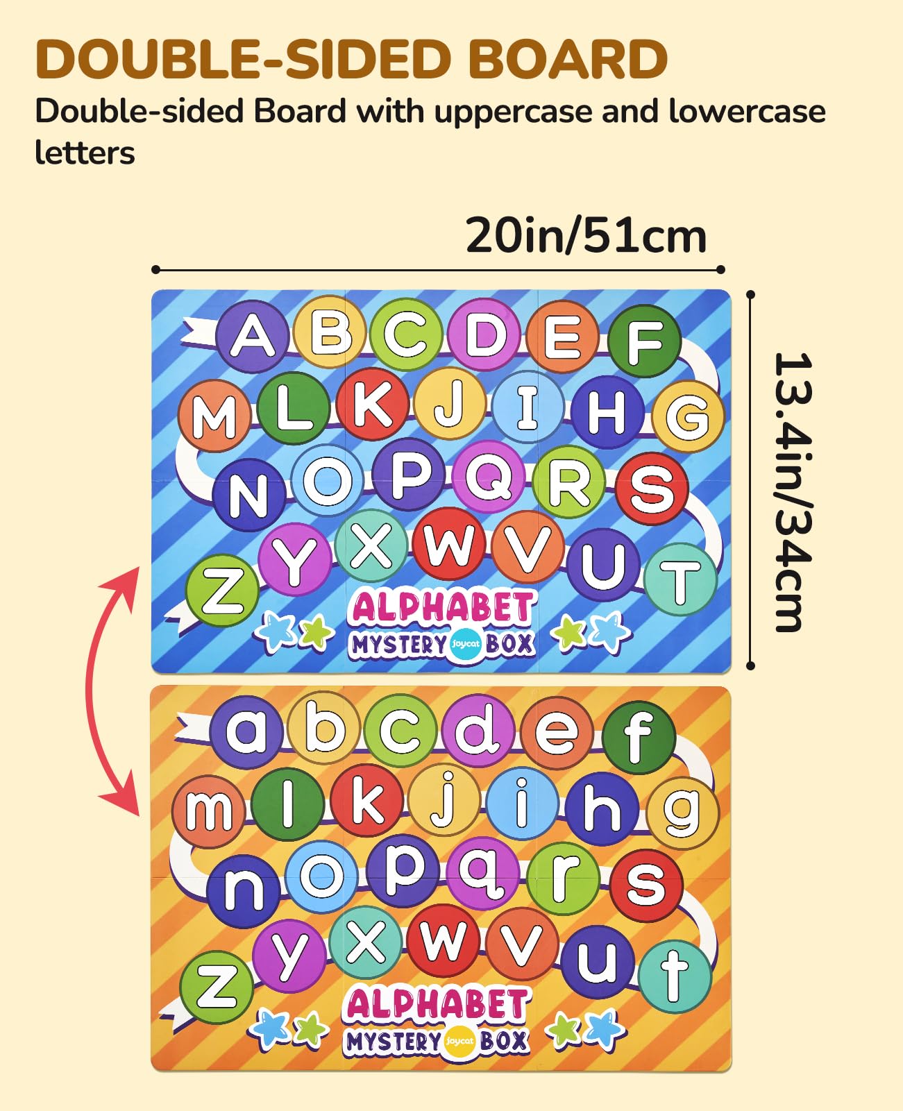 JoyCat tablero reversible mostrando letras mayúsculas y minúsculas para emparejar