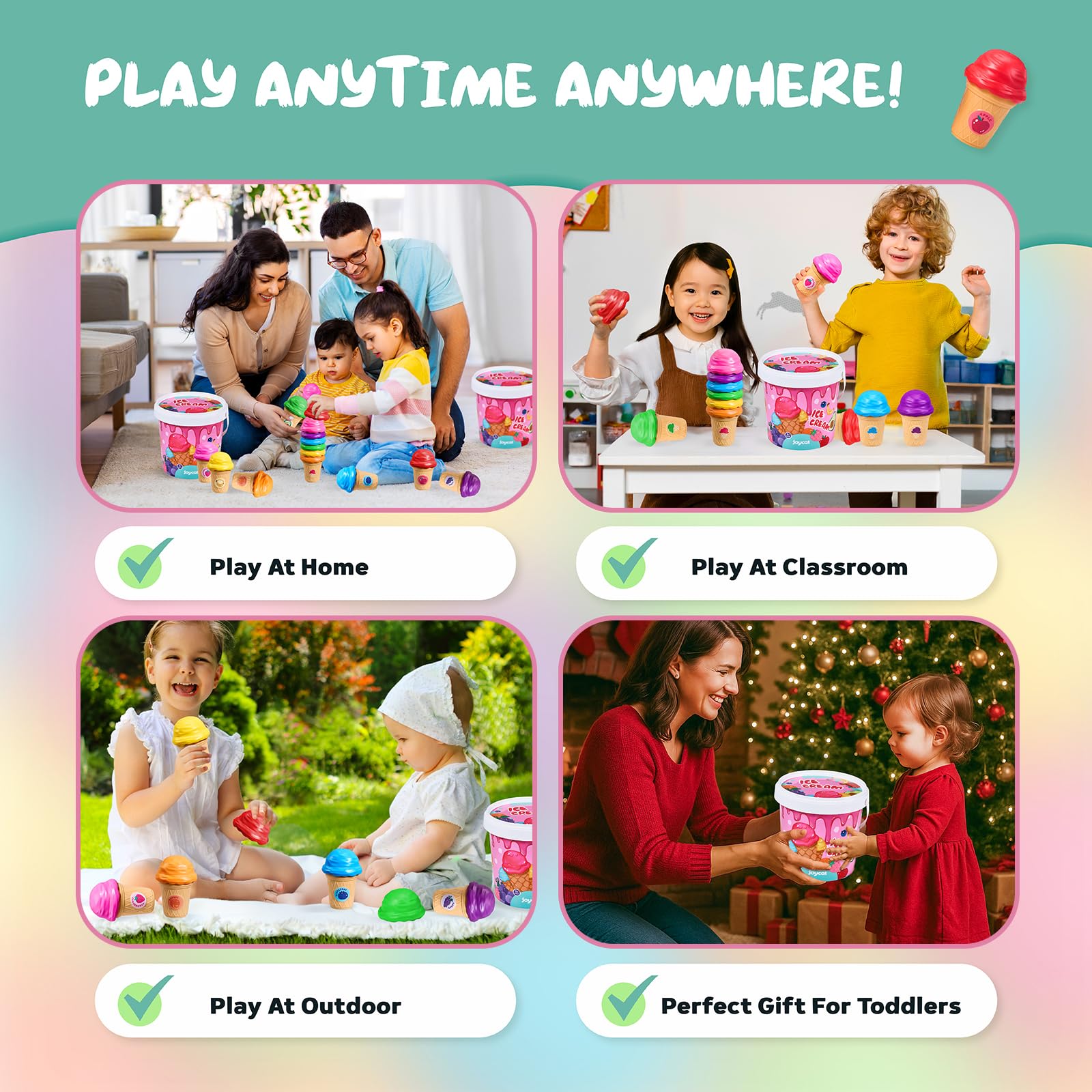 JoyCat escena de juego en habitación apoyando juego imaginativo