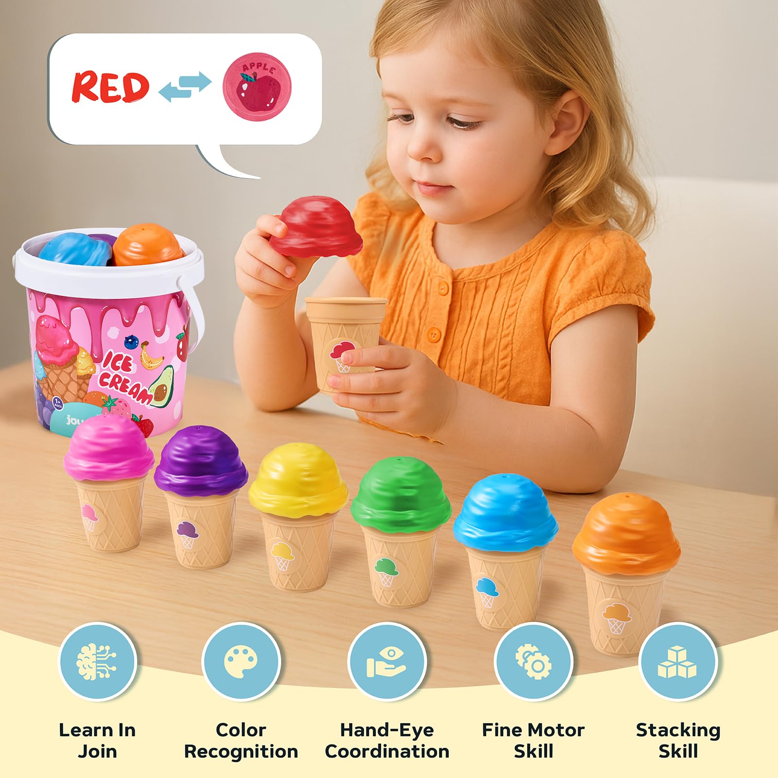 JoyCat pegatinas frutales realistas para asociación color-fruta