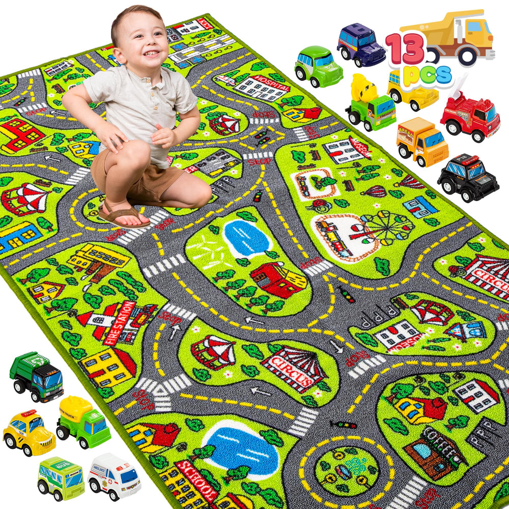 JOYIN alfombra ciudad frontal mostrando calles y edificios, estimula juego imaginativo