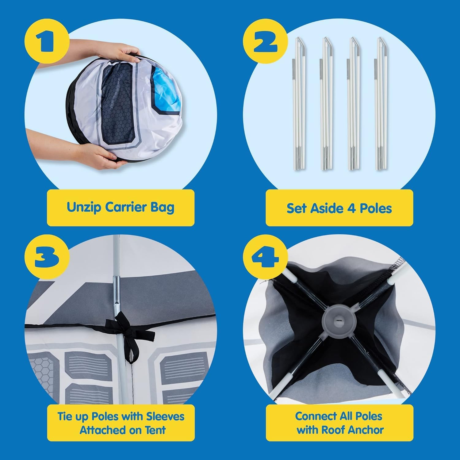 JOYIN poles and anchors layout showing included parts for simple setup