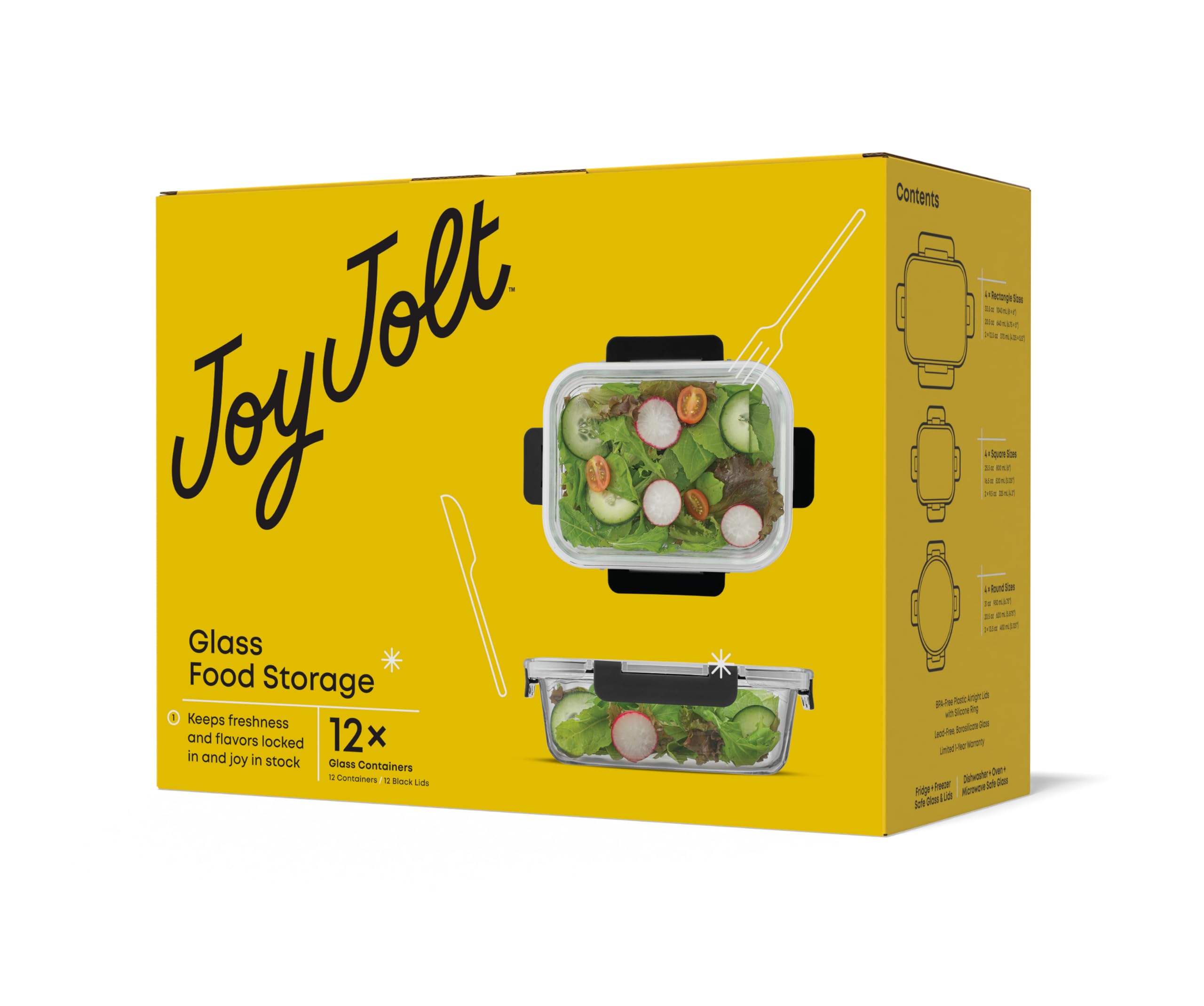 JoyJolt contenedores apilados en refrigerador optimizando espacio
