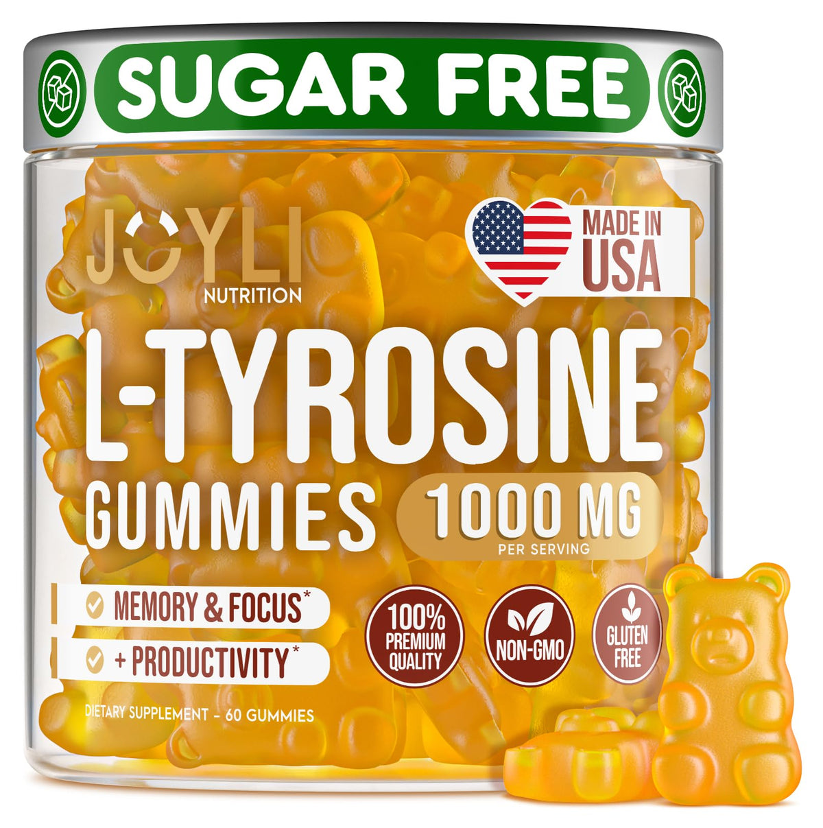 JOYLI Nutrition envase frontal que muestra gominolas y beneficios sin azúcar