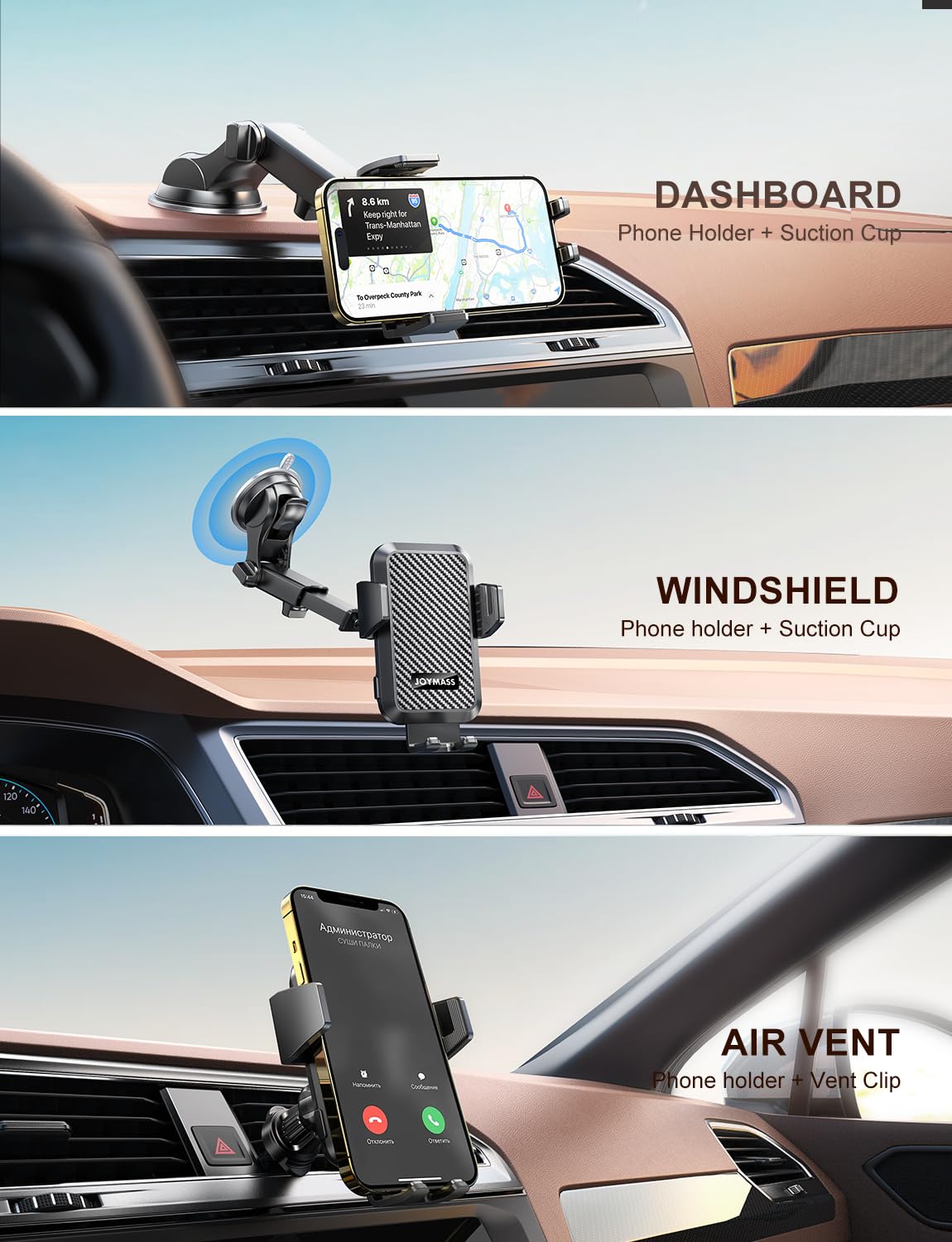 JOYMASS teléfono colocado horizontalmente para navegación y visualización cómoda